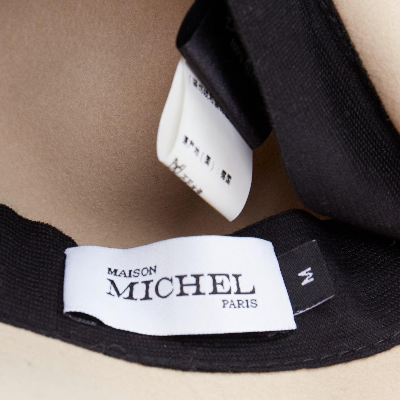 MAISON MICHEL chapeau fedora visière à breloque M en feutre de lapin beige tressé 3