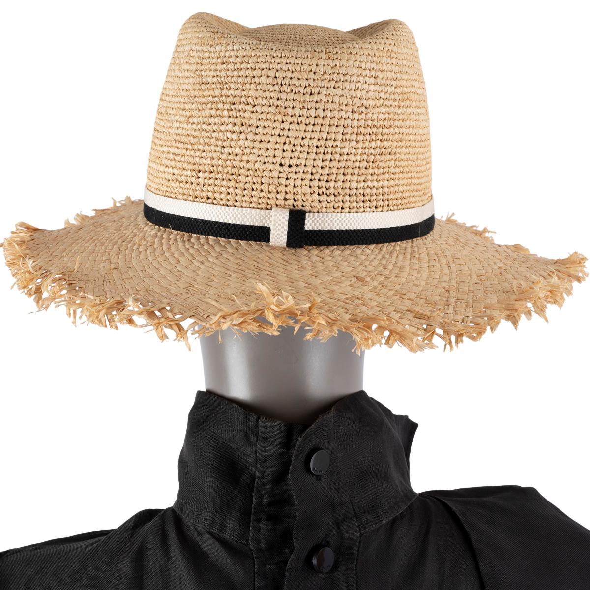 Women's MAISON MICHEL beige Straw FRINGED WIDE BRIM Hat L For Sale