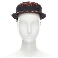 MAISON MICHEL black floral lace orange felt black pearl chain fedora hat 52cm