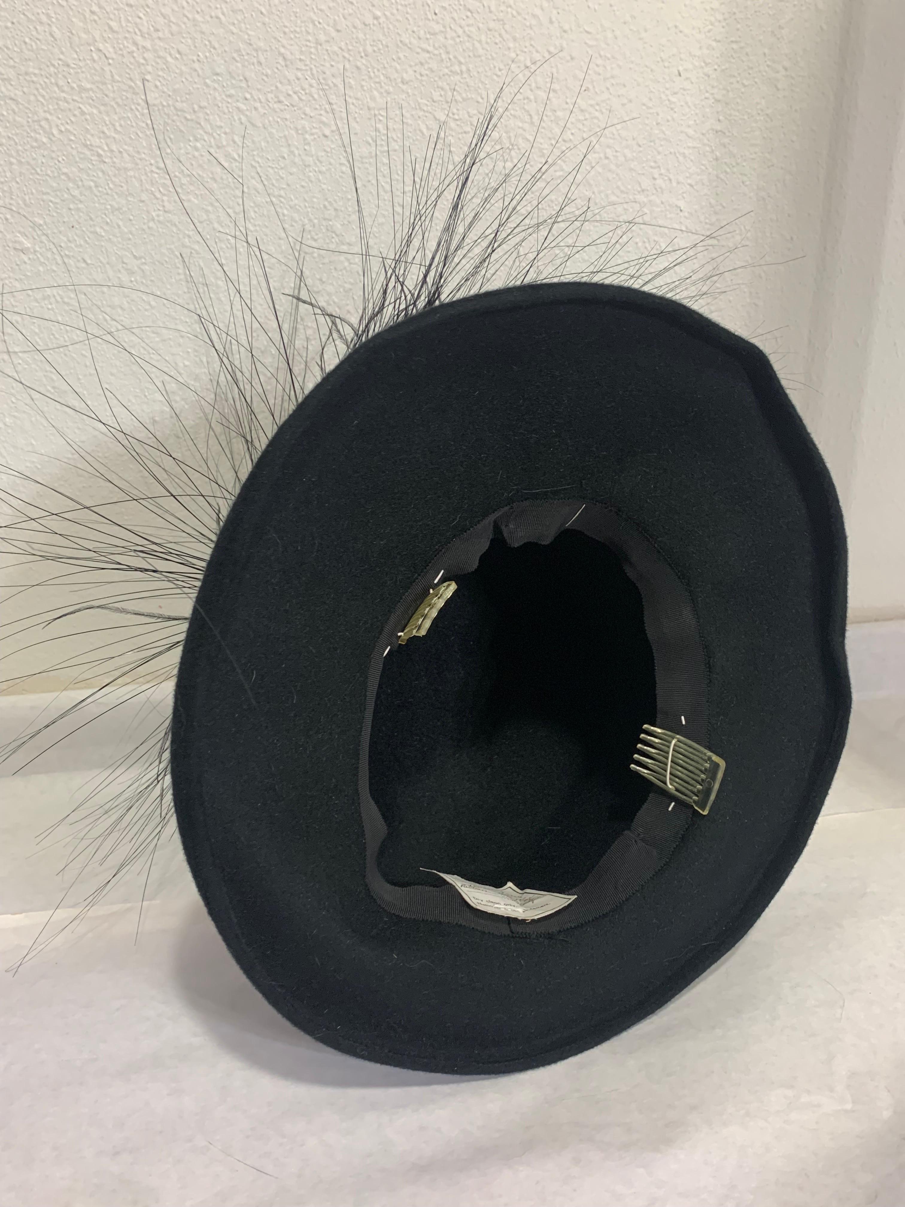 Maison Michel Black Fur Felt Short-Brim Tall Crown Hat w Extravagant Feathers  For Sale 6