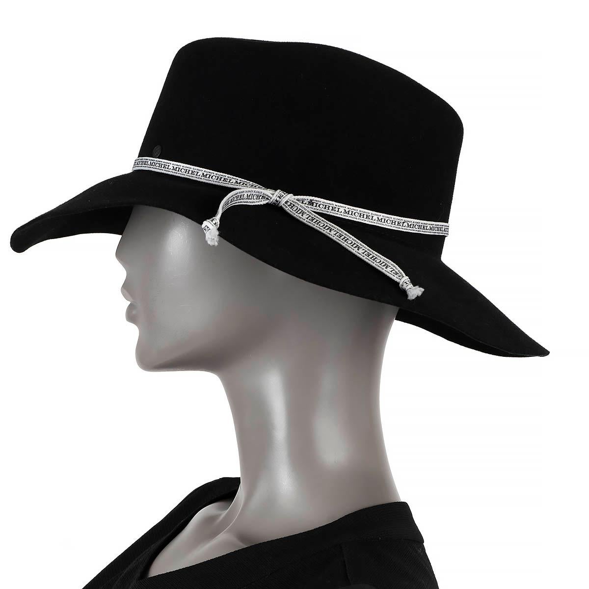 Women's MAISON MICHEL black rabbit felt ANDRE LOGO FEDORA Hat S For Sale