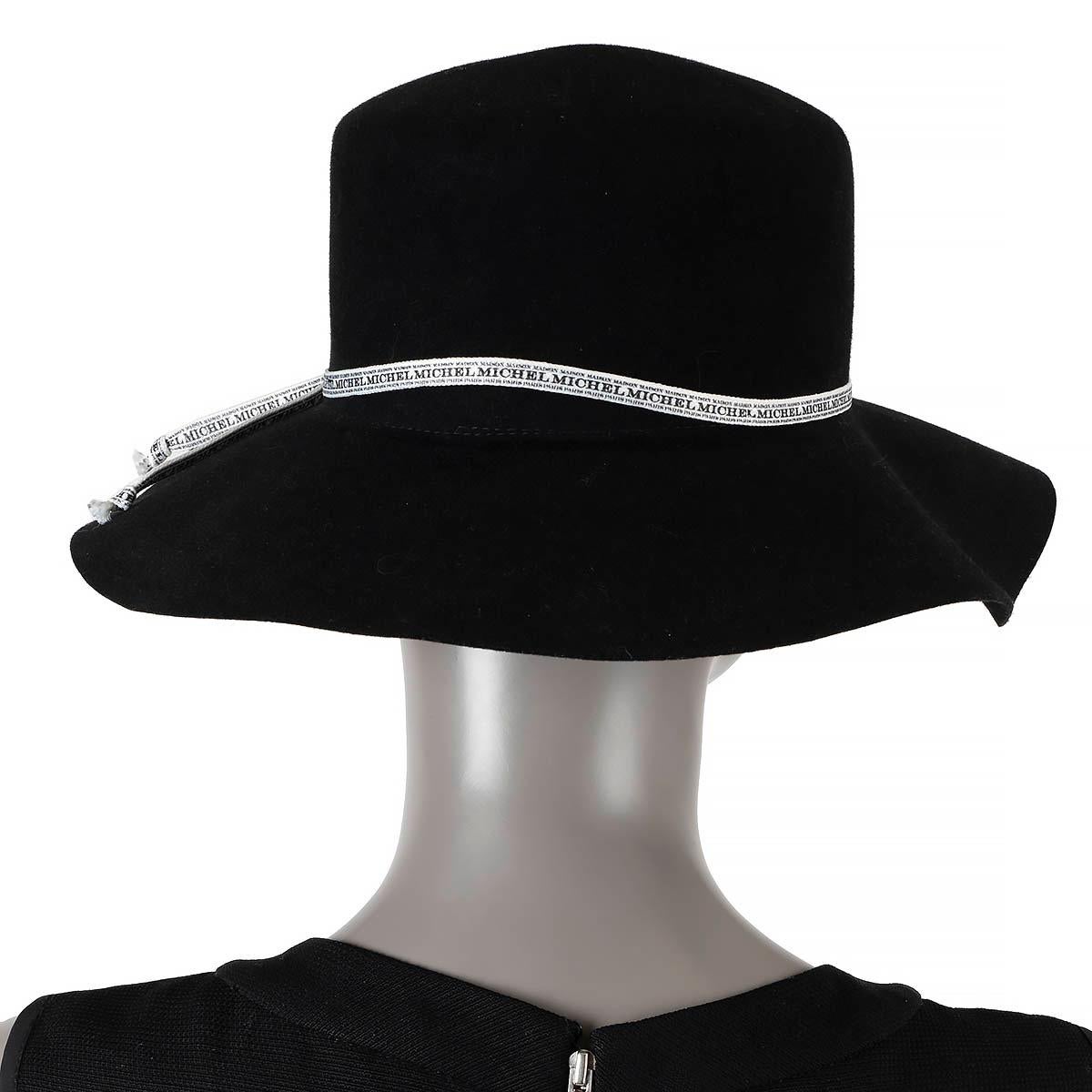 MAISON MICHEL black rabbit felt ANDRE LOGO FEDORA Hat S For Sale 1