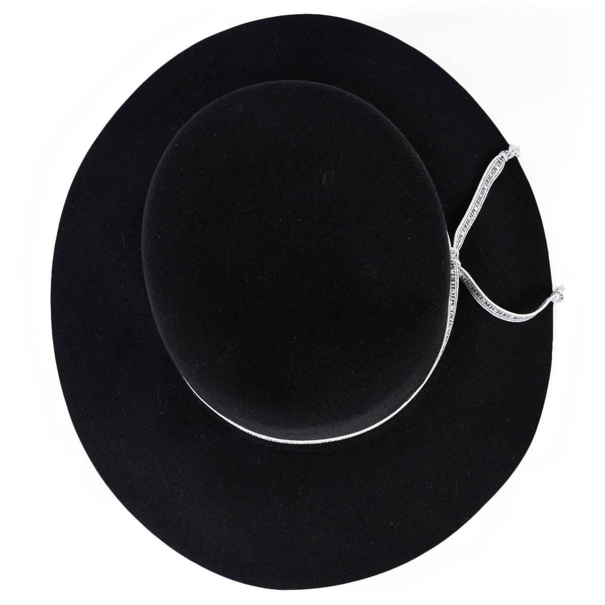 MAISON MICHEL black rabbit felt ANDRE LOGO FEDORA Hat S For Sale 2