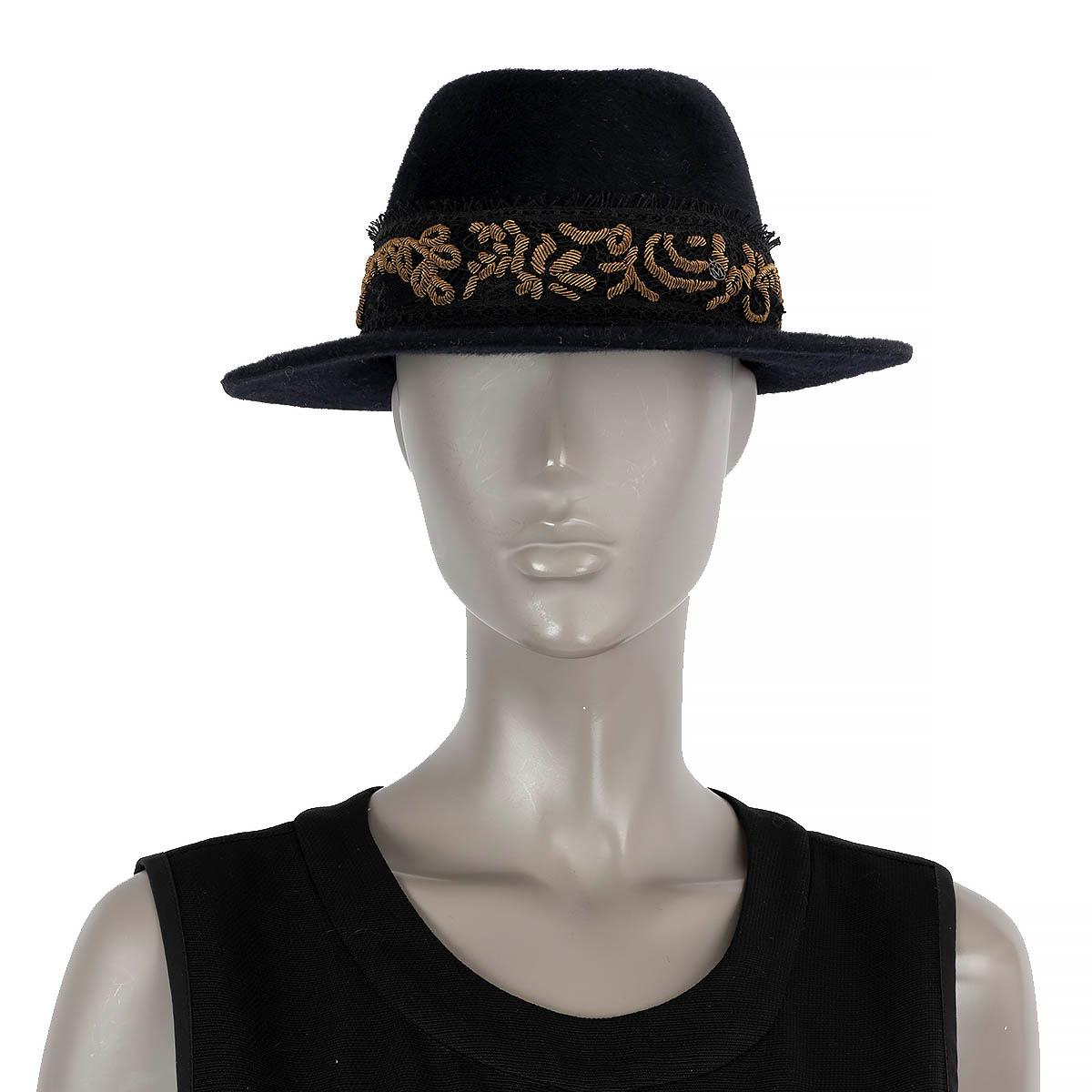 100% authentic Maison Michel Fedora in black wool embroidered in dark gold set on black lace.  Has been worn and is in excellent condition.

Measurements
Tag Size	S
Inside Circumference	54cm (21.1in)

All our listings include only the listed item