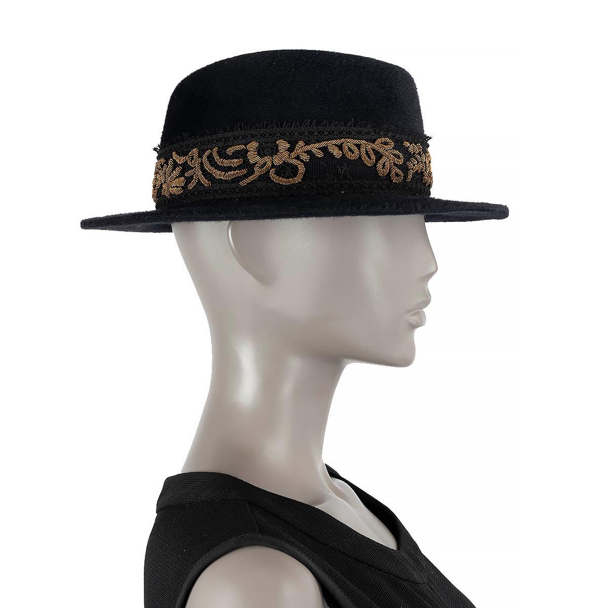 Black MAISON MICHEL black wool felt EMBROIDERED Hat S For Sale