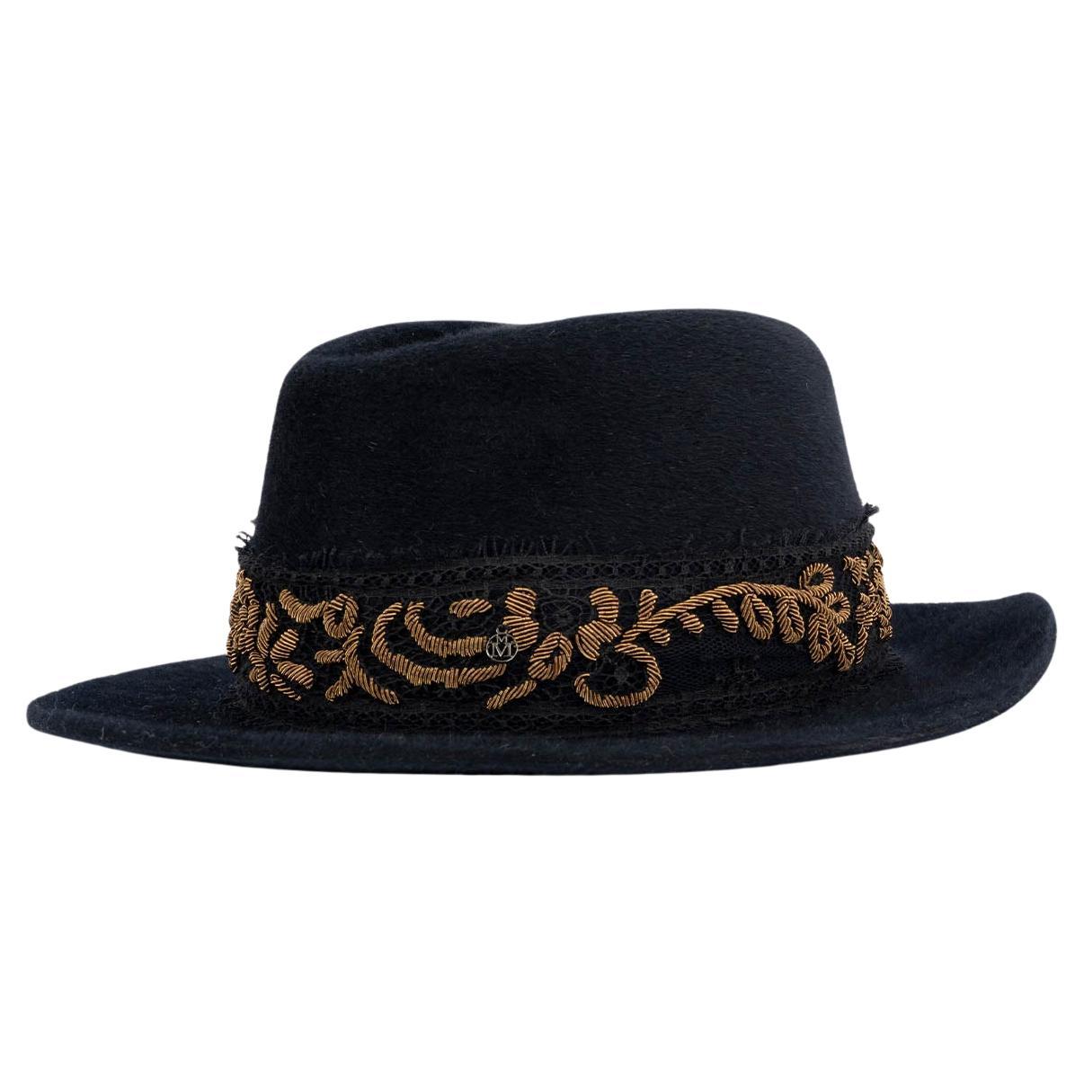 MAISON MICHEL black wool felt EMBROIDERED Hat S For Sale