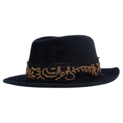 MAISON MICHEL black wool felt EMBROIDERED Hat S