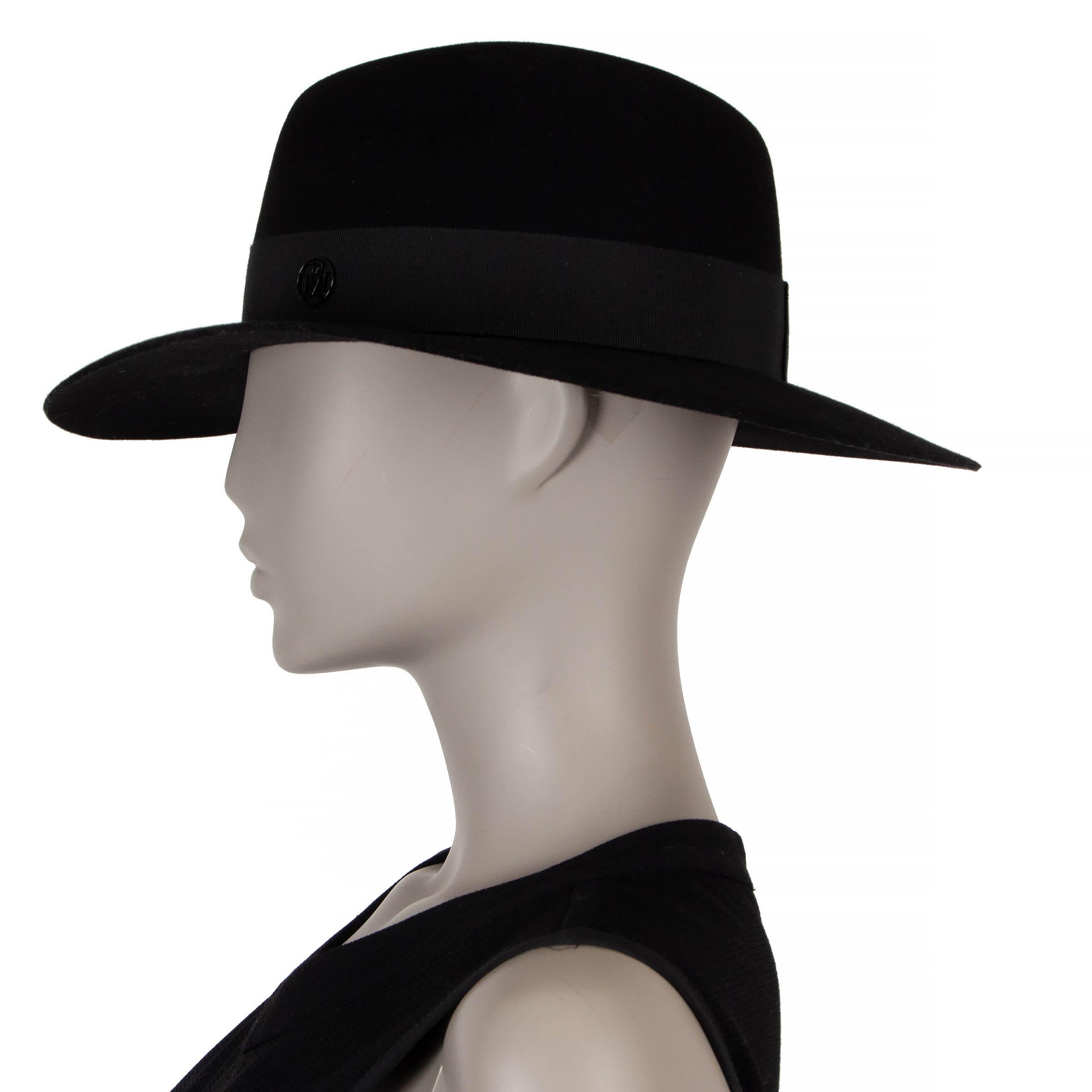 Black MAISON MICHEL black wool felt HENRIETTA FEDORA Hat L For Sale