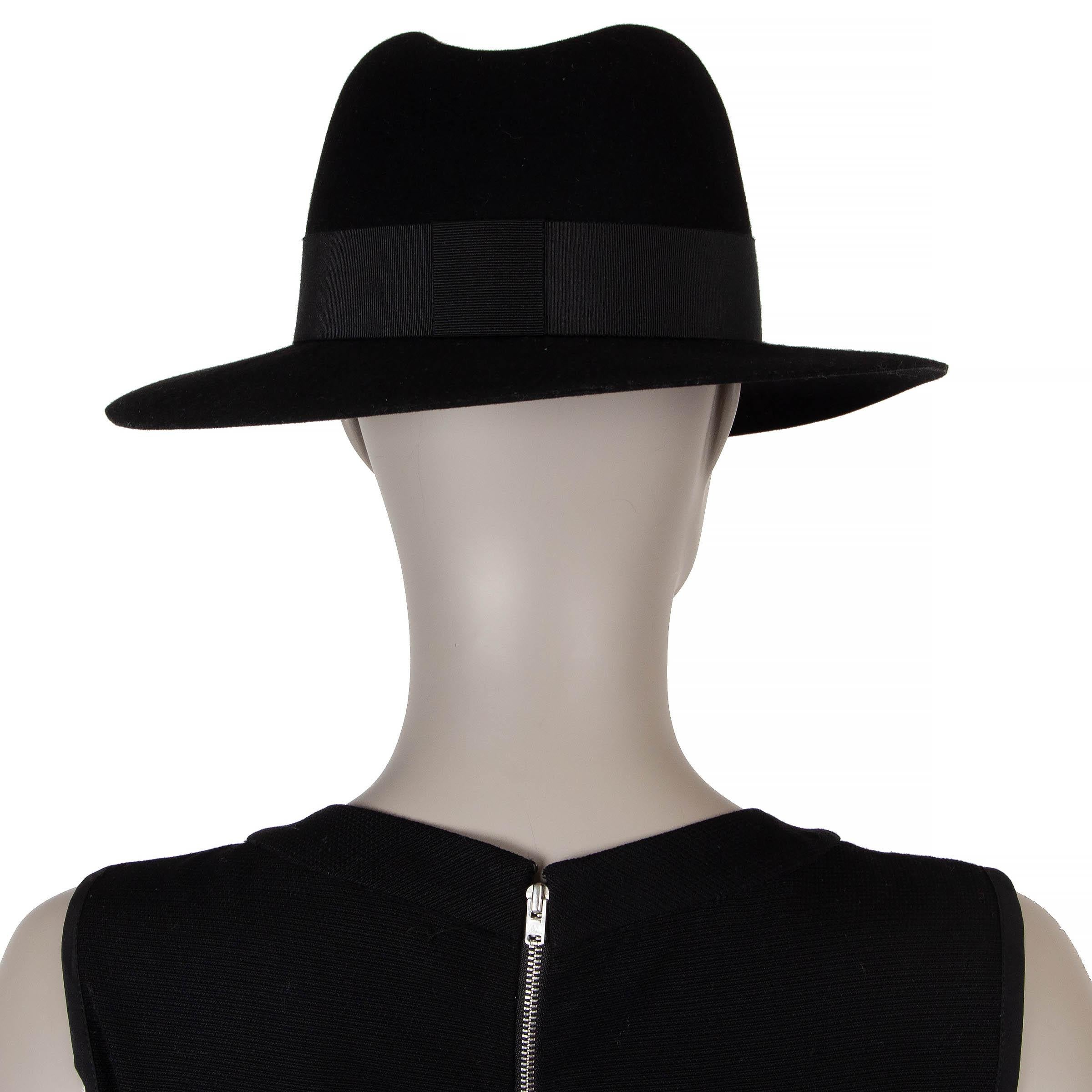 Women's MAISON MICHEL black wool felt HENRIETTA FEDORA Hat L For Sale