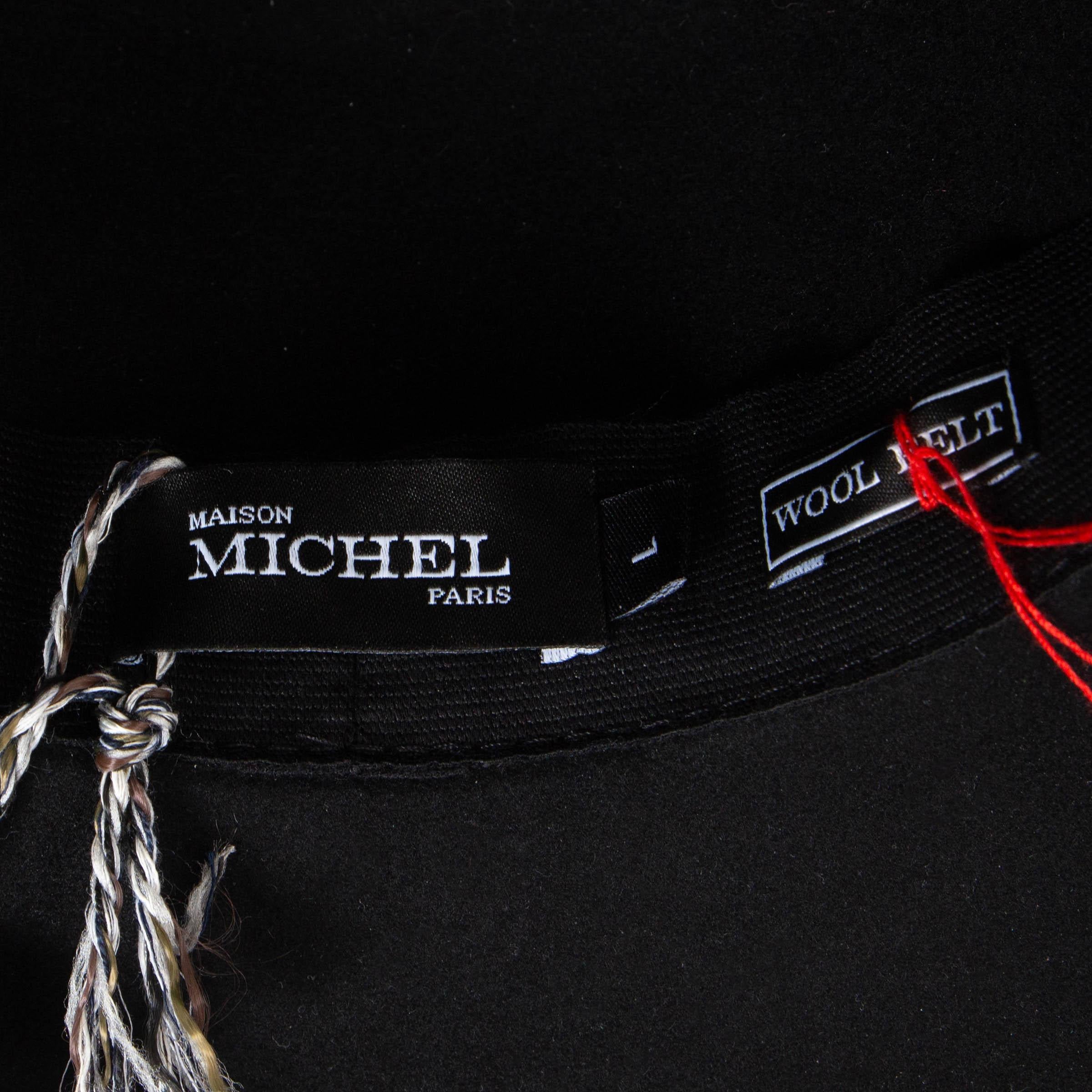 MAISON MICHEL black wool felt HENRIETTA FEDORA Hat L For Sale 4