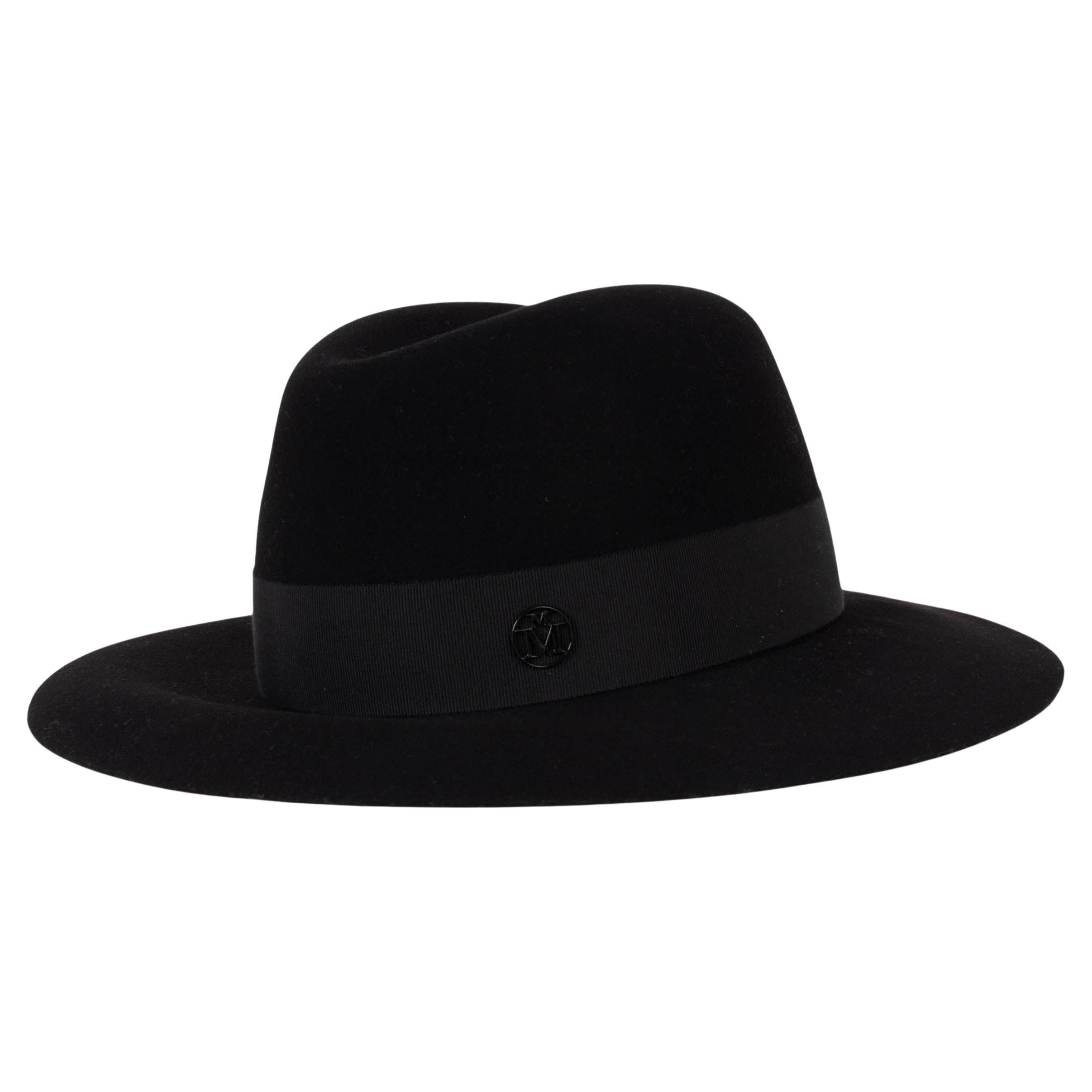 MAISON MICHEL black wool felt HENRIETTA FEDORA Hat L For Sale
