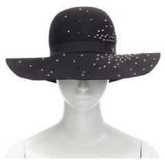 MAISON MICHEL black wool scattered studded logo dome wide brim fedora hat