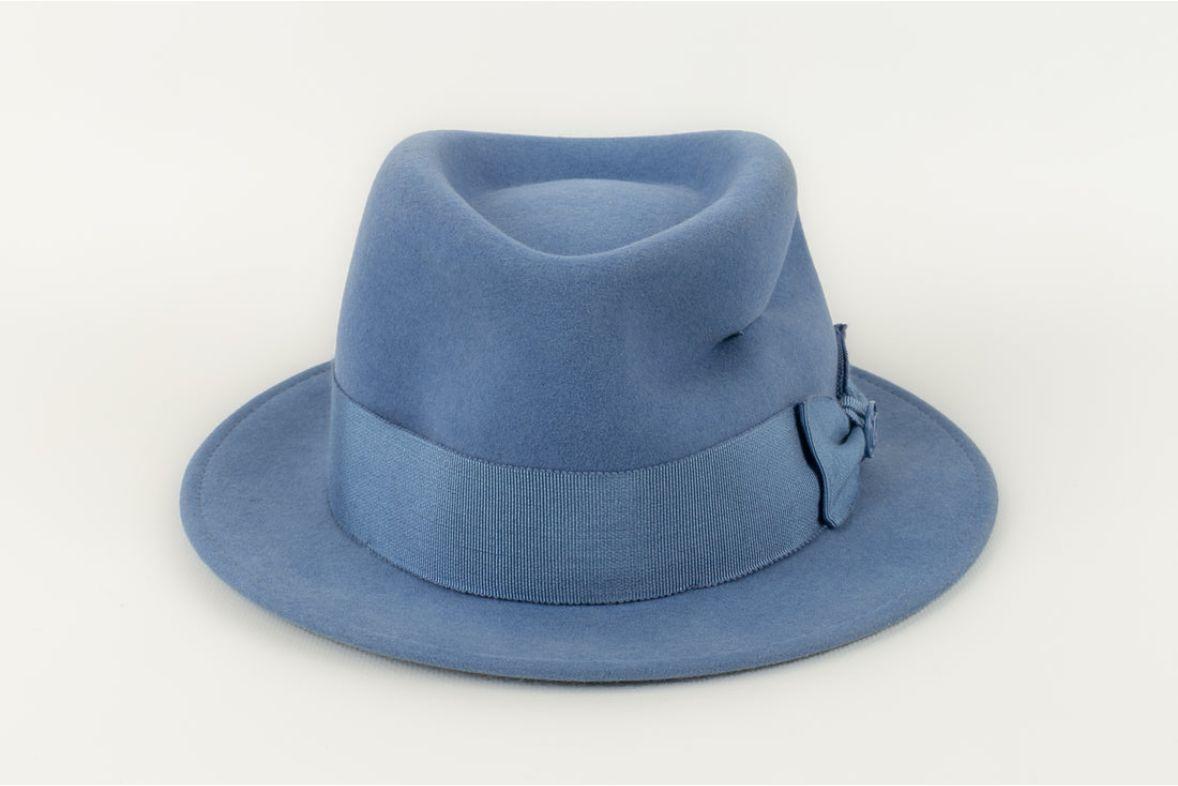 Maison Michel Blue Felt Hat In Excellent Condition For Sale In SAINT-OUEN-SUR-SEINE, FR
