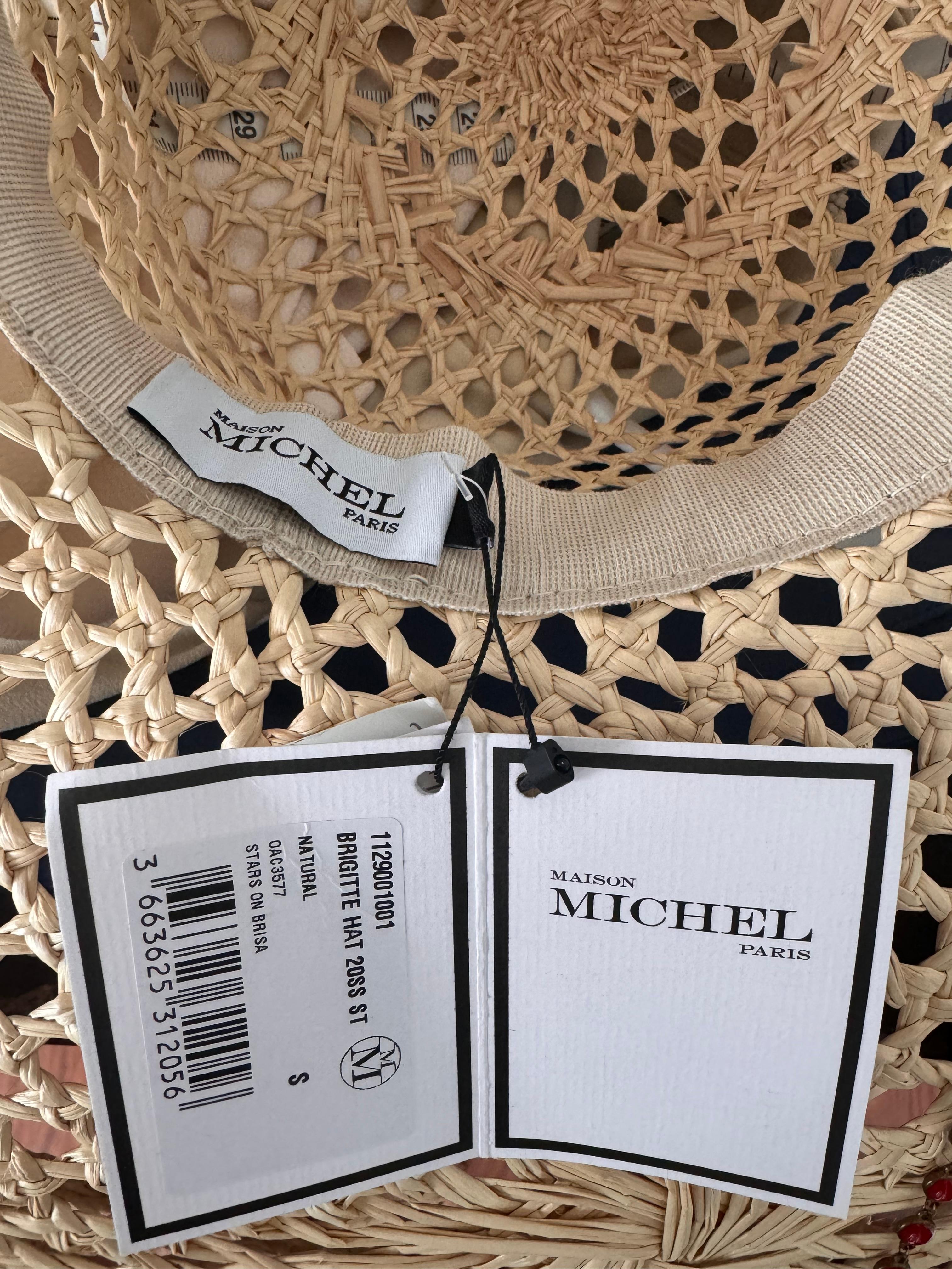 Maison Michel Brigitten Straw Hat with Coral chain For Sale 1