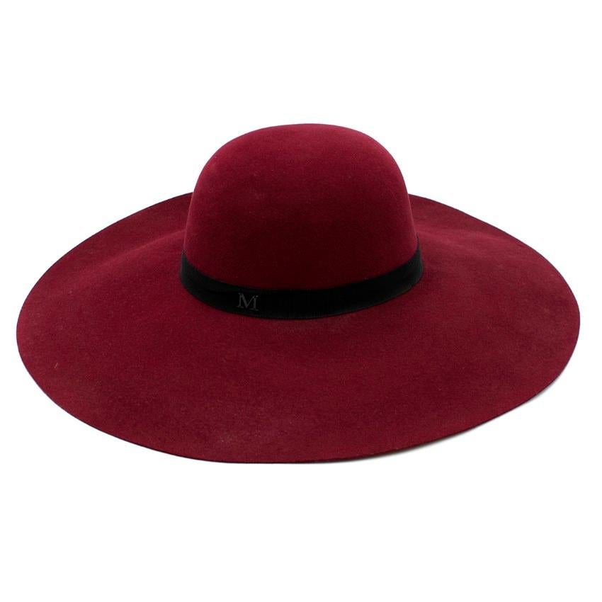 Red Maison Michel Burgundy Felt Wide Brimmed Hat For Sale