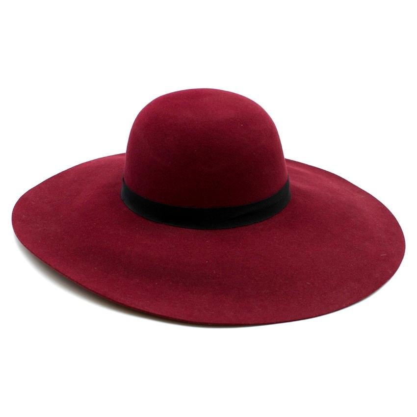 Maison Michel Burgundy Felt Wide Brimmed Hat In Excellent Condition For Sale In London, GB