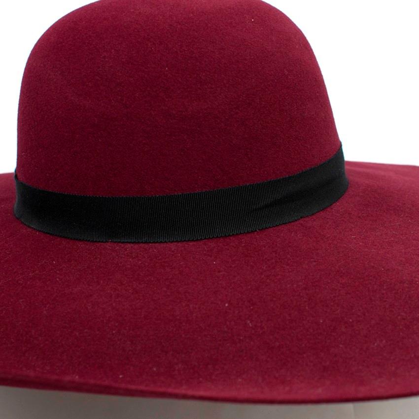 Maison Michel Burgundy Felt Wide Brimmed Hat For Sale 2