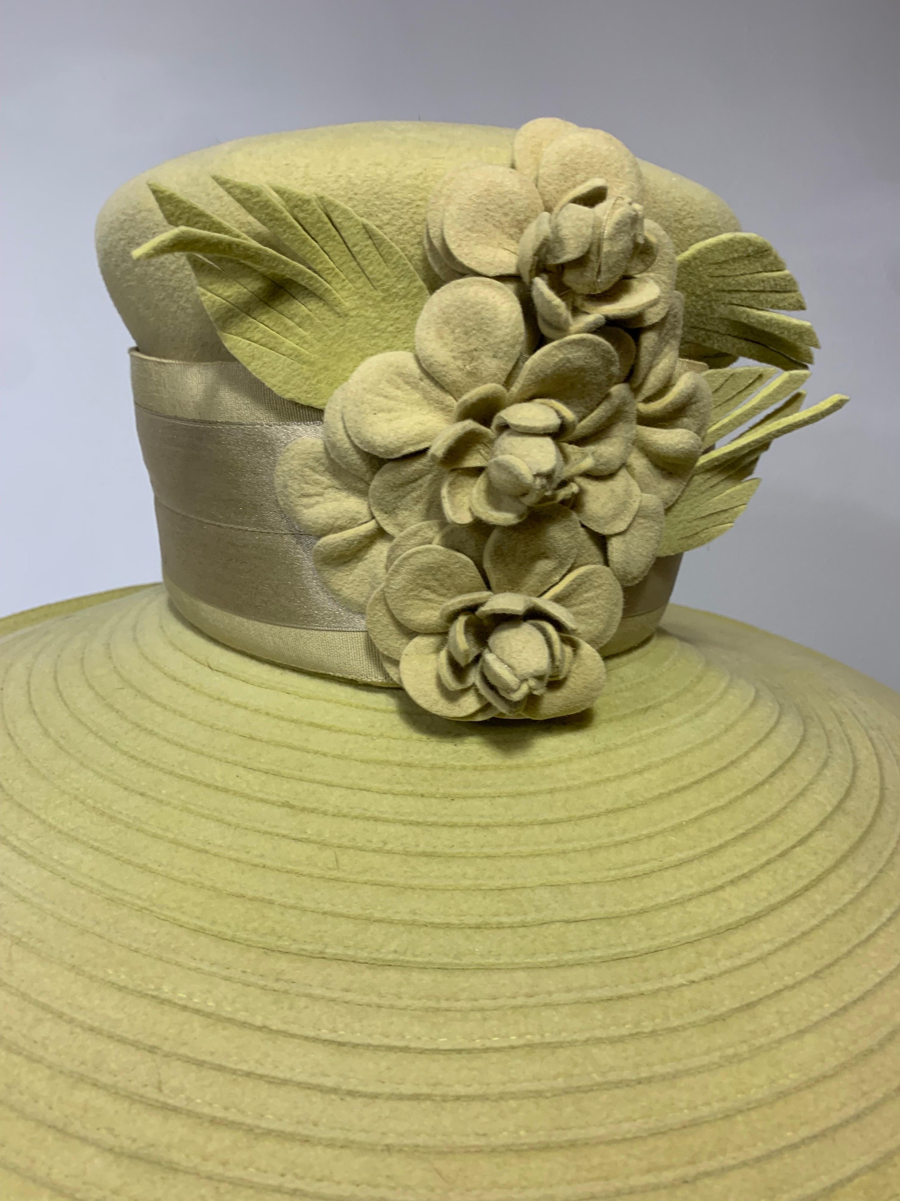 Maison Michel Citrine Wool Felt Large-Brim Hat w Camellias & Ribbon Band  For Sale 10