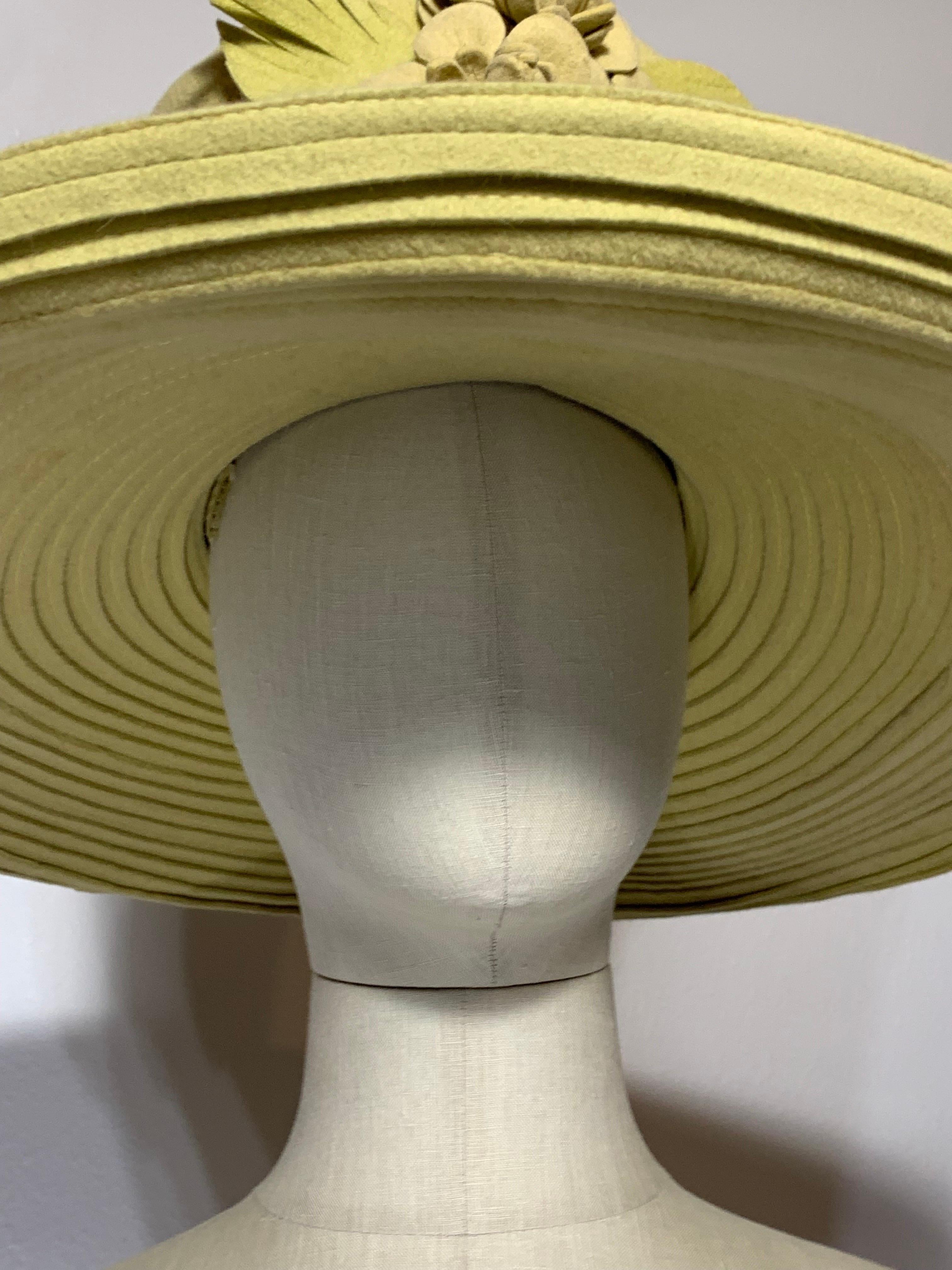 Women's Maison Michel Citrine Wool Felt Large-Brim Hat w Camellias & Ribbon Band  For Sale