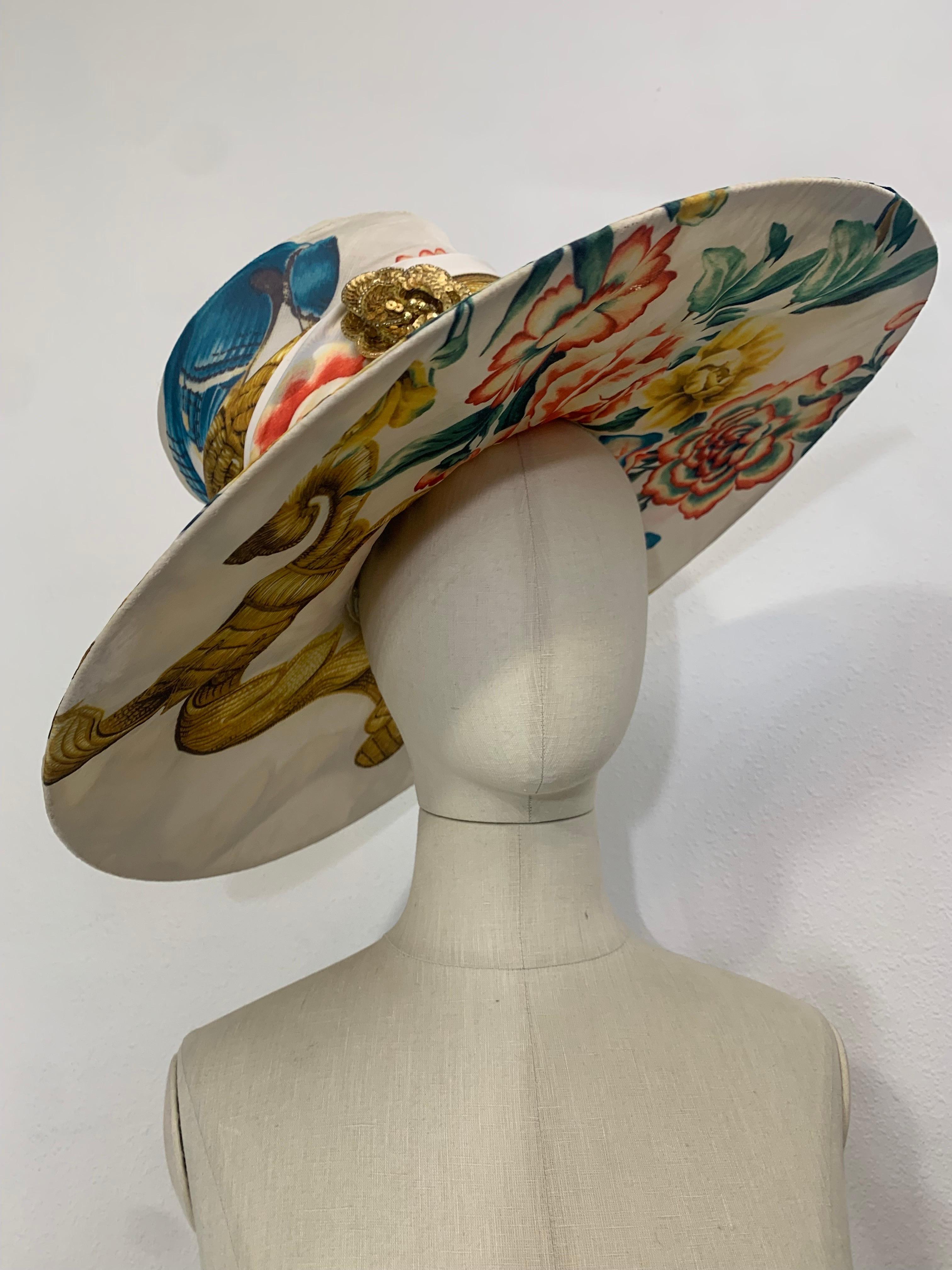 Maison Michel Maßgefertigter riesiger Sommerhut mit Blumendruck aus Roberto Cavalli-Stoff im Zustand „Hervorragend“ im Angebot in Gresham, OR