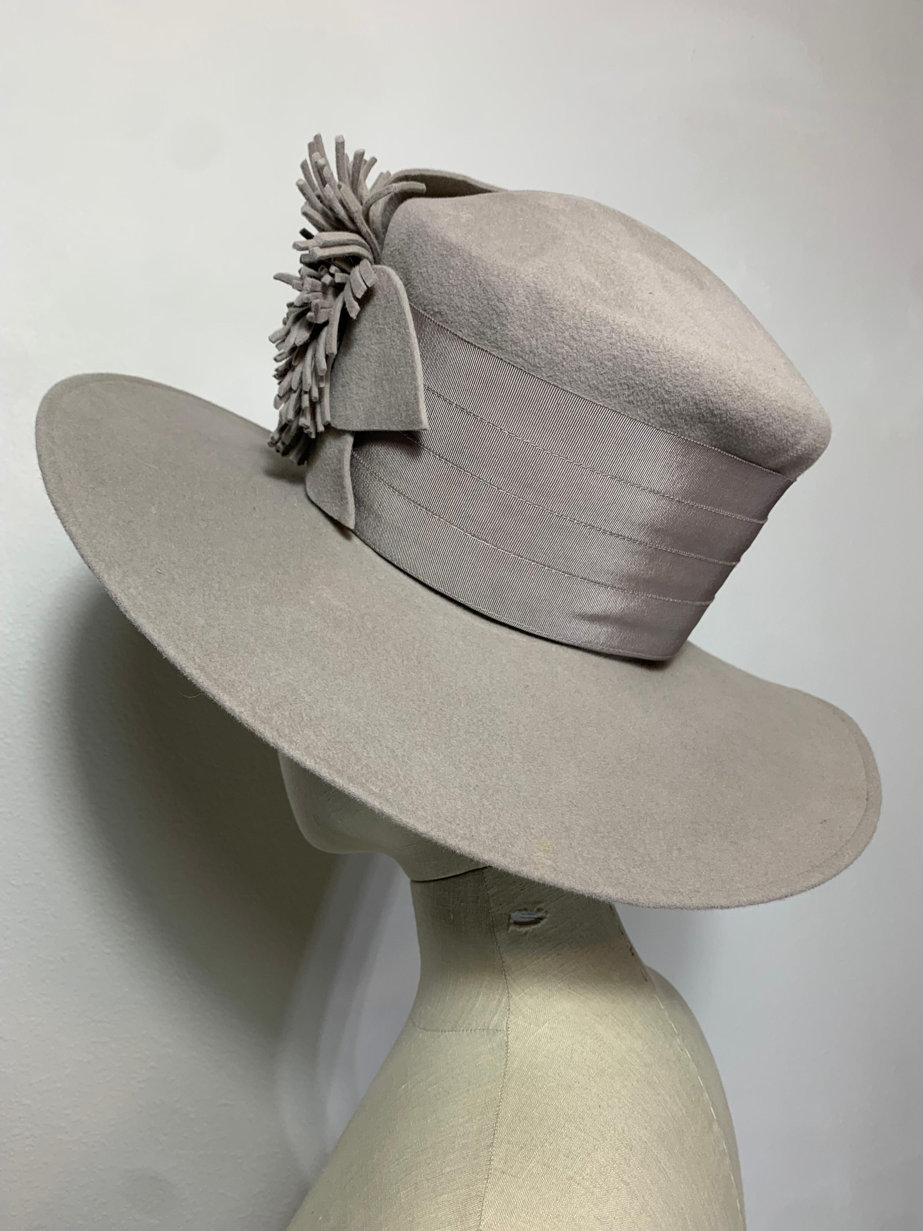 Maison Michel Dove Grey Felt High Top Hat w Matching Flower and Grosgrain Band For Sale 1