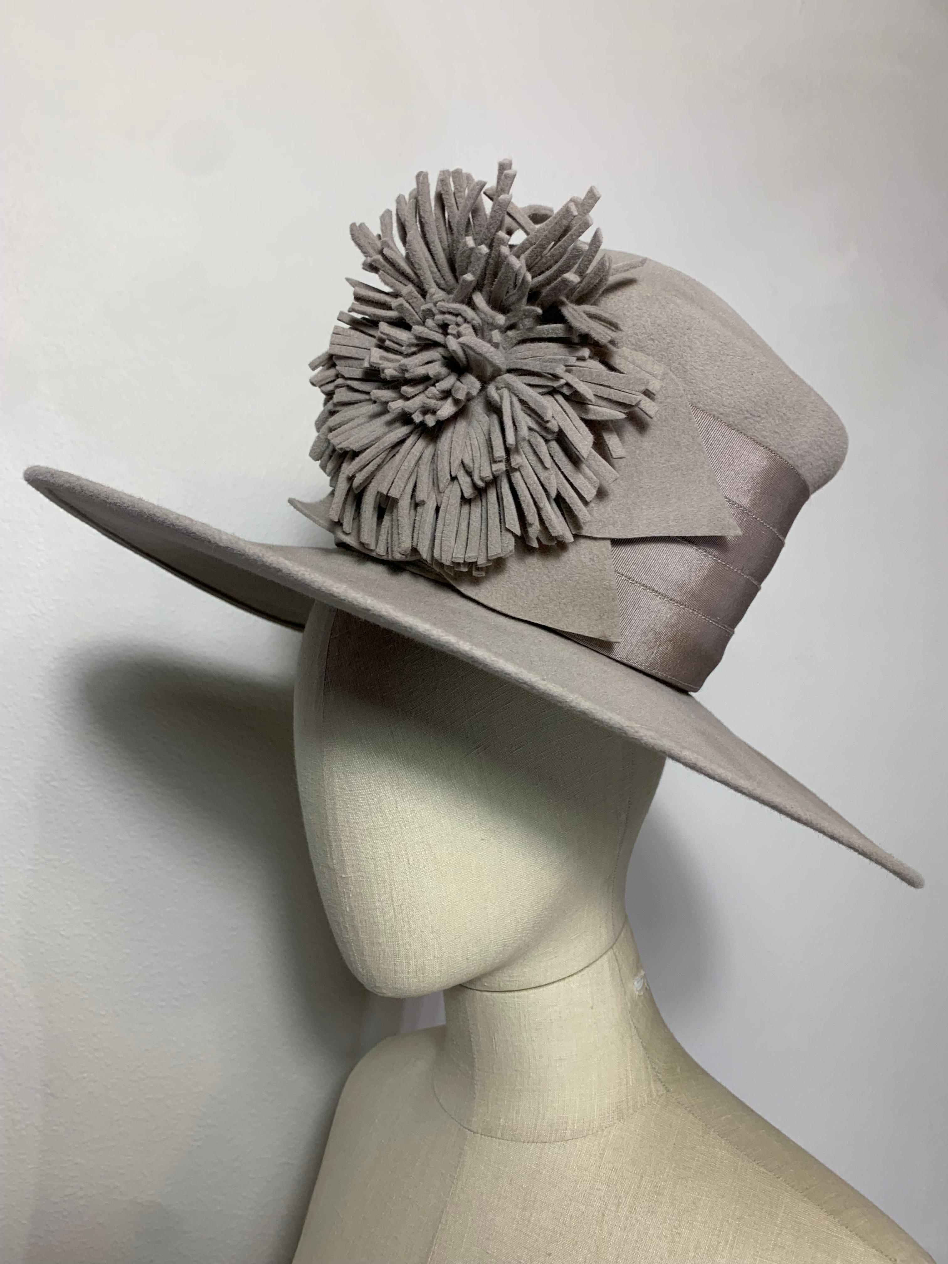 Maison Michel Dove Grey Felt High Top Hat w Matching Flower and Grosgrain Band For Sale 3