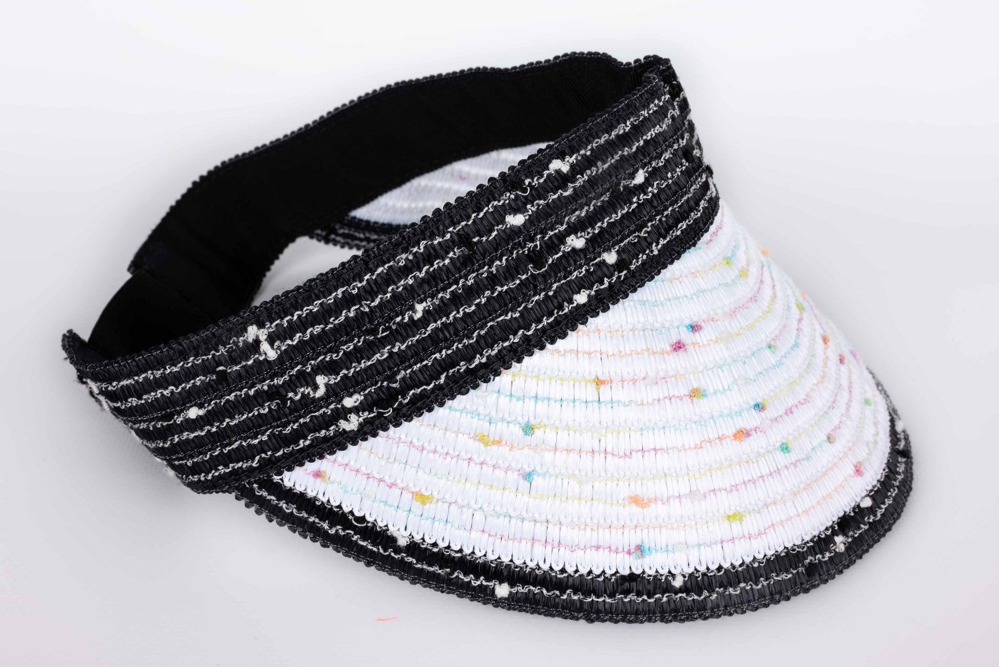 Women's Maison Michel Eyeshade in Black and White Raffia Hat For Sale