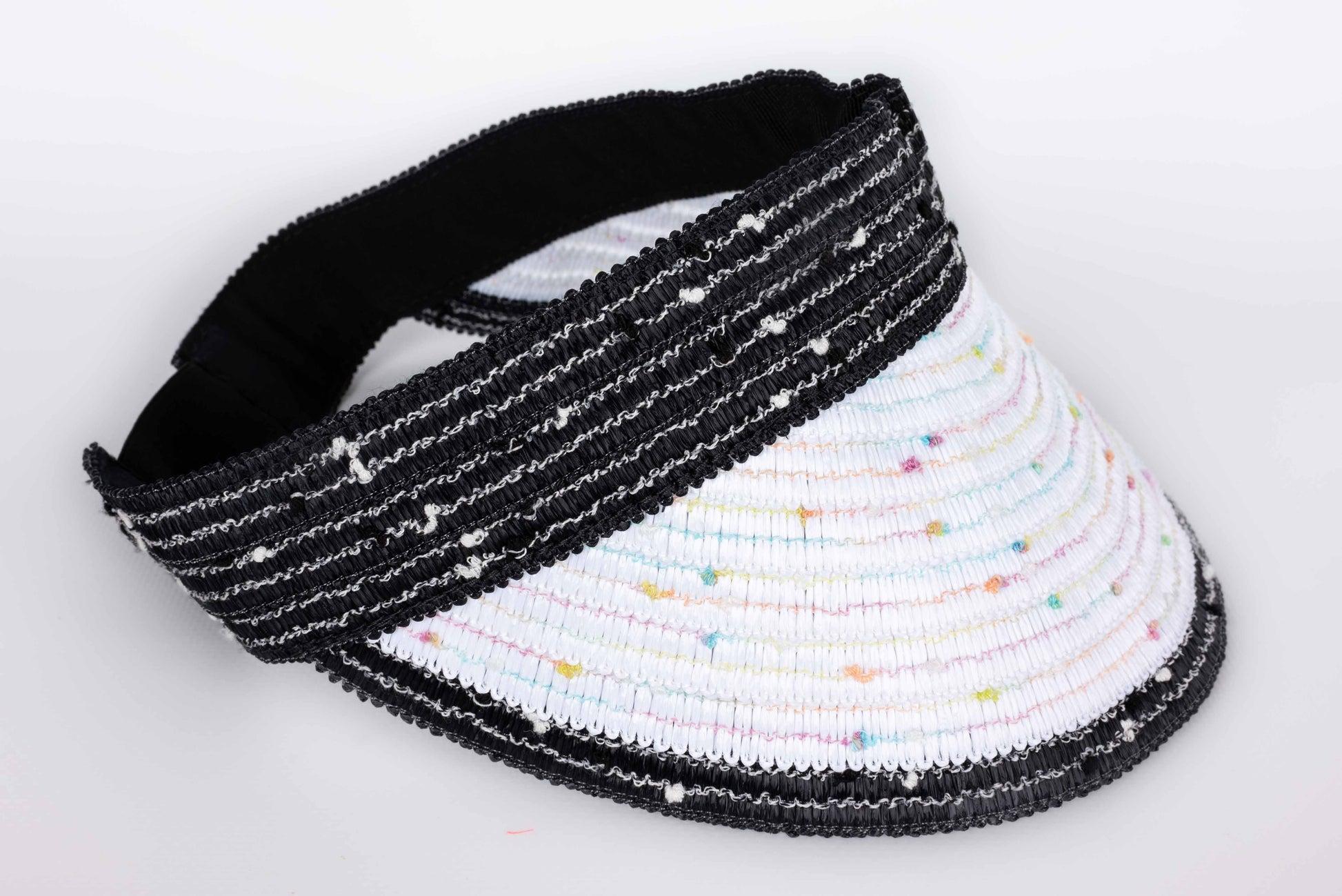 Maison Michel Eyeshade in Black and White Raffia Hat In Excellent Condition For Sale In SAINT-OUEN-SUR-SEINE, FR