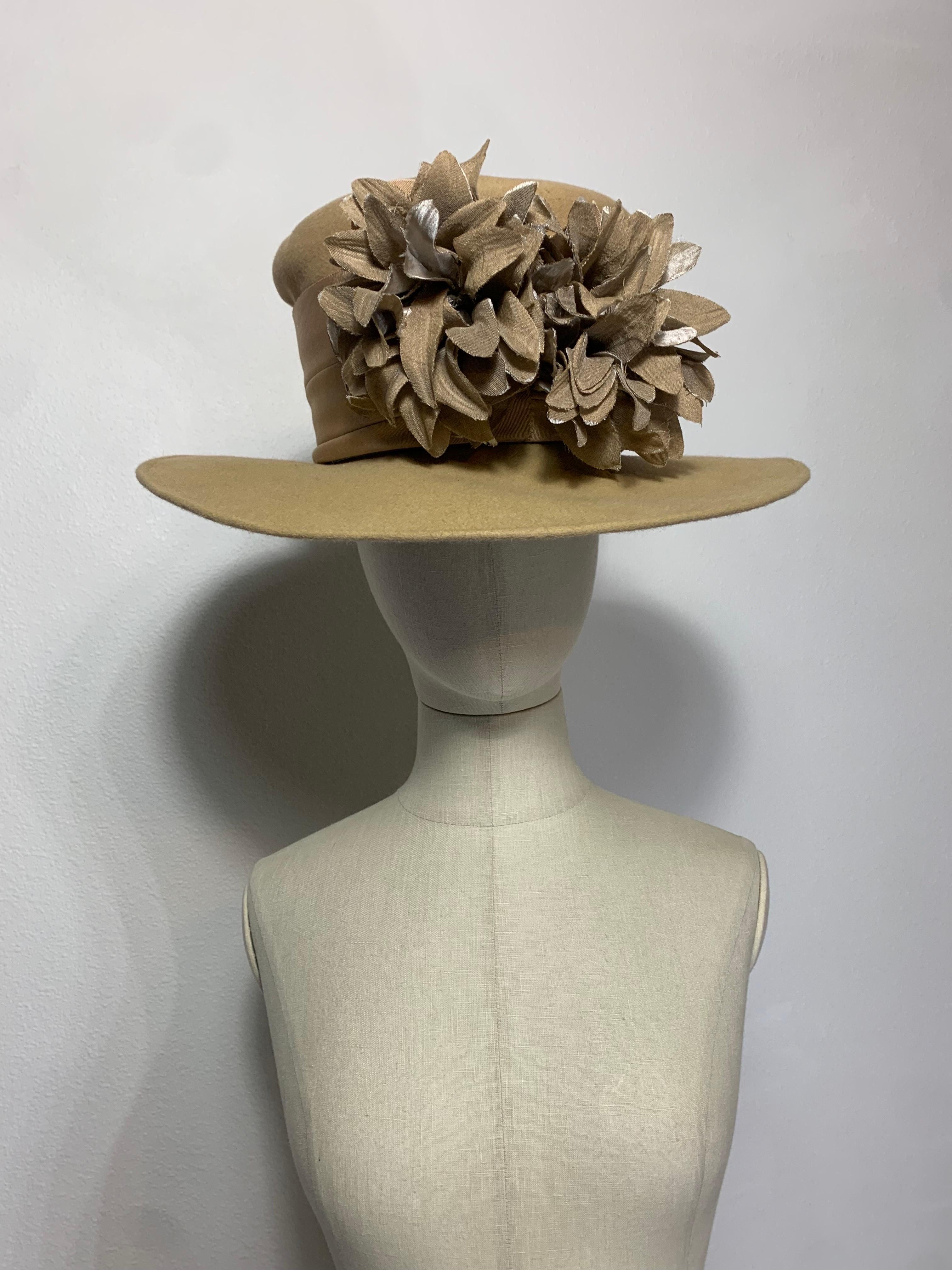 Maison Michel Fawn Wool Felt High Top Hat w Matching Flower & Wide Grosgrain For Sale 4