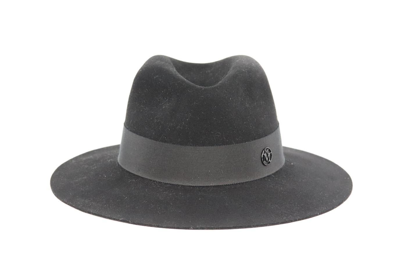 Maison Michel grosgrain trimmed wool felt fedora. Black. Pull on. 100% Wool; trim: 56% cotton, 44% viscose. Does not come with dustbag or box. Size: Small. Circumference: 22.6 in. Brim Width: 3 in. Very good condition - No sign of wear; see pictures.