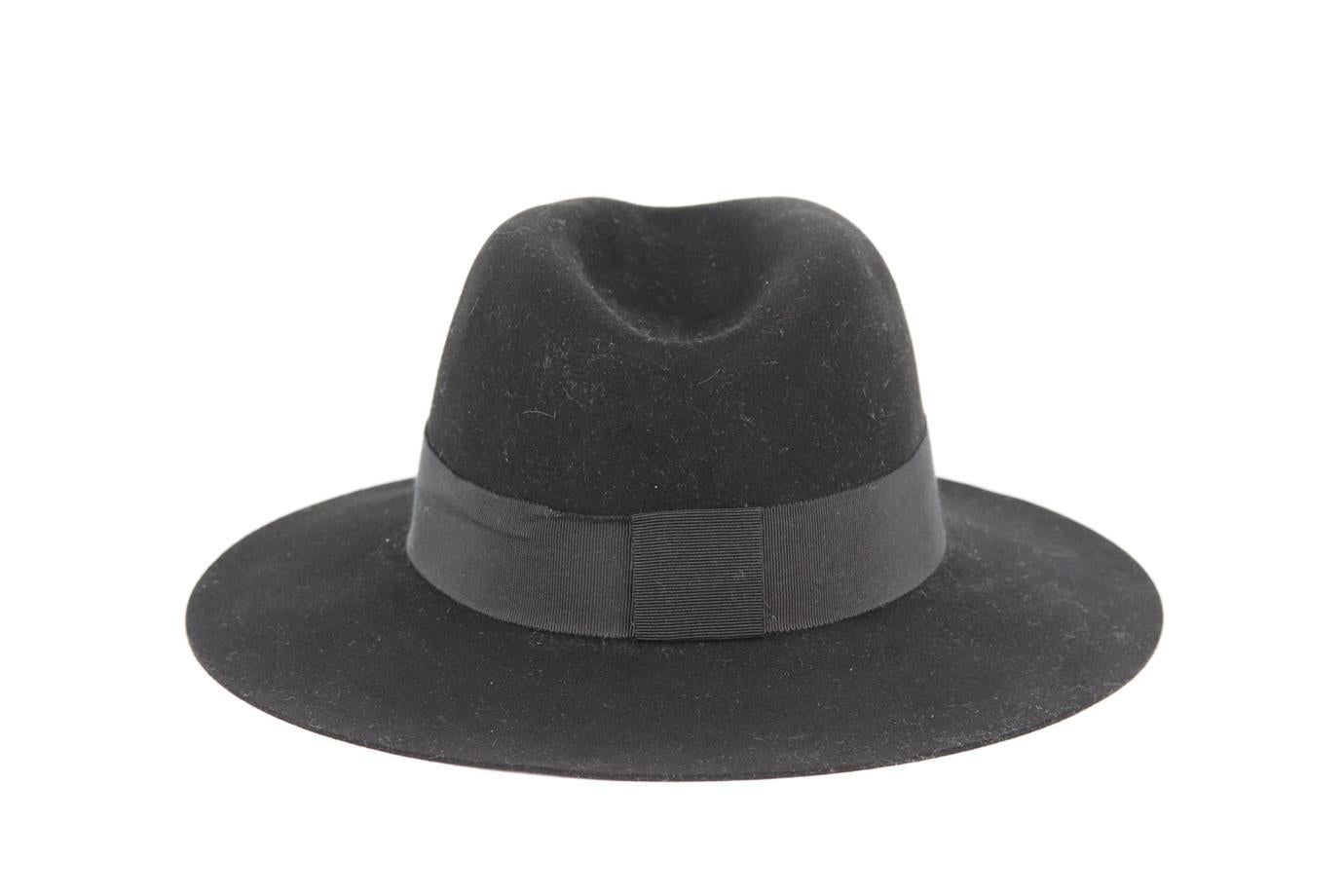 Maison Michel Grosgrain Trimmed Wool Felt Fedora Small In Excellent Condition In London, GB
