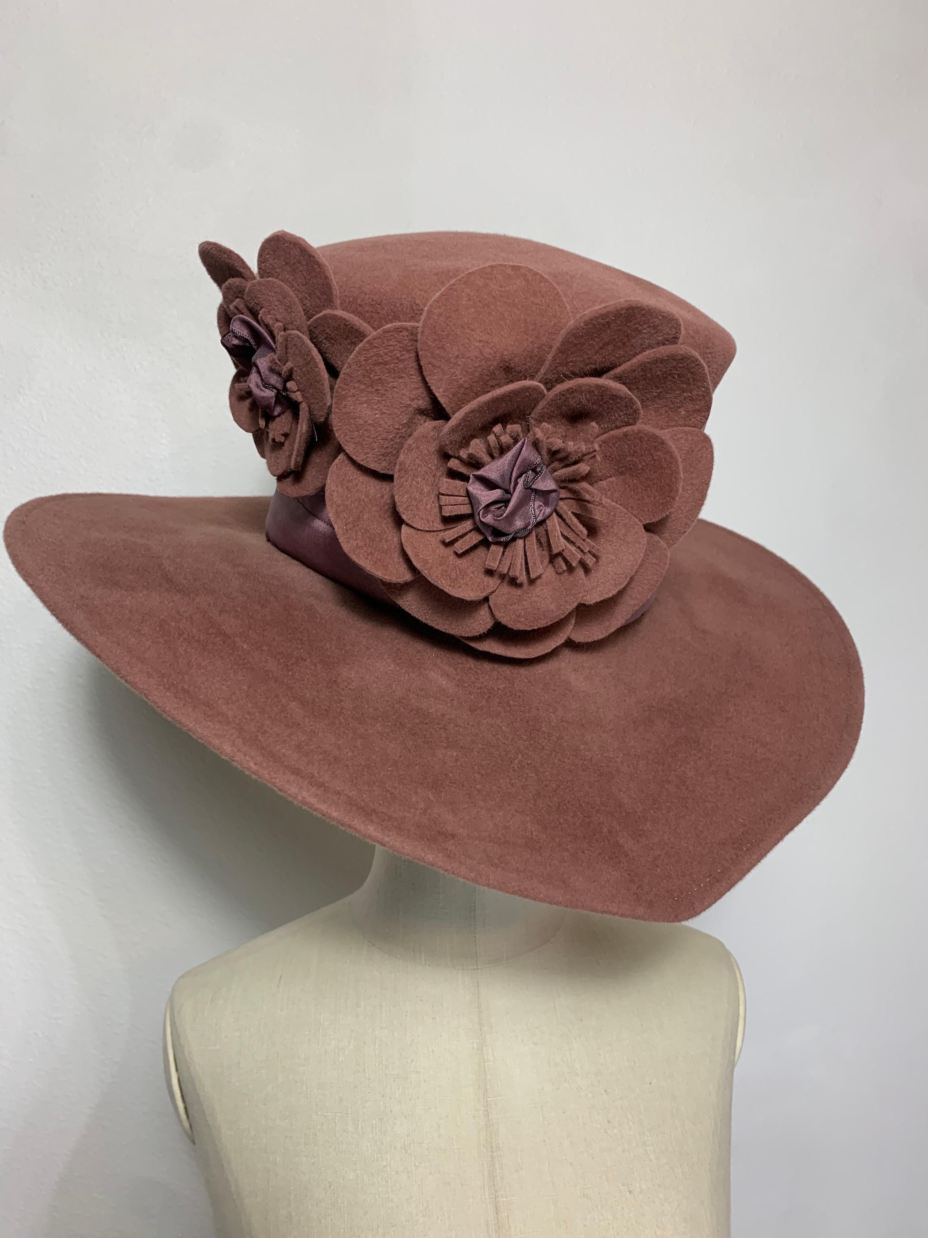 Maison Michel Mauve Wool Felt High Top Hat w Matching Flowers & Ribbon Band For Sale 6
