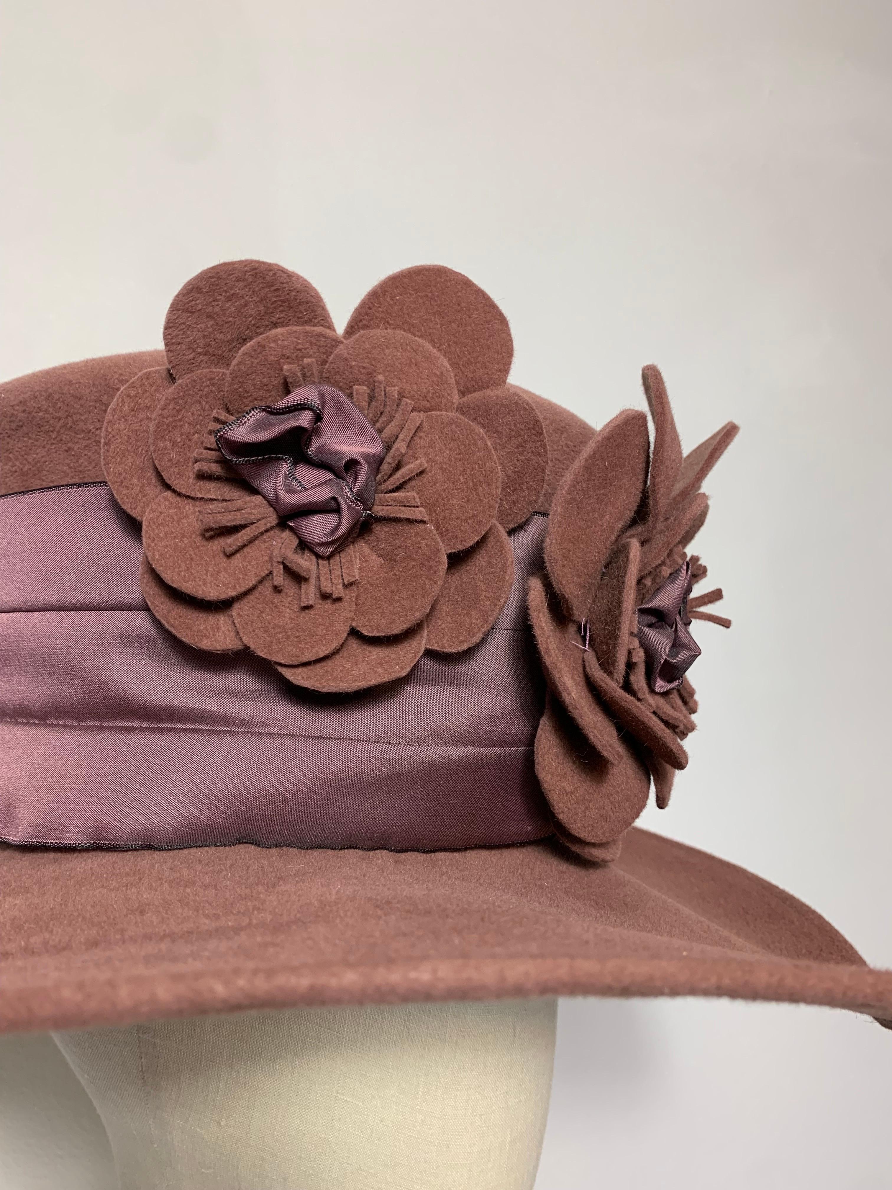 Maison Michel Mauve Wool Felt High Top Hat w Matching Flowers & Ribbon Band For Sale 1