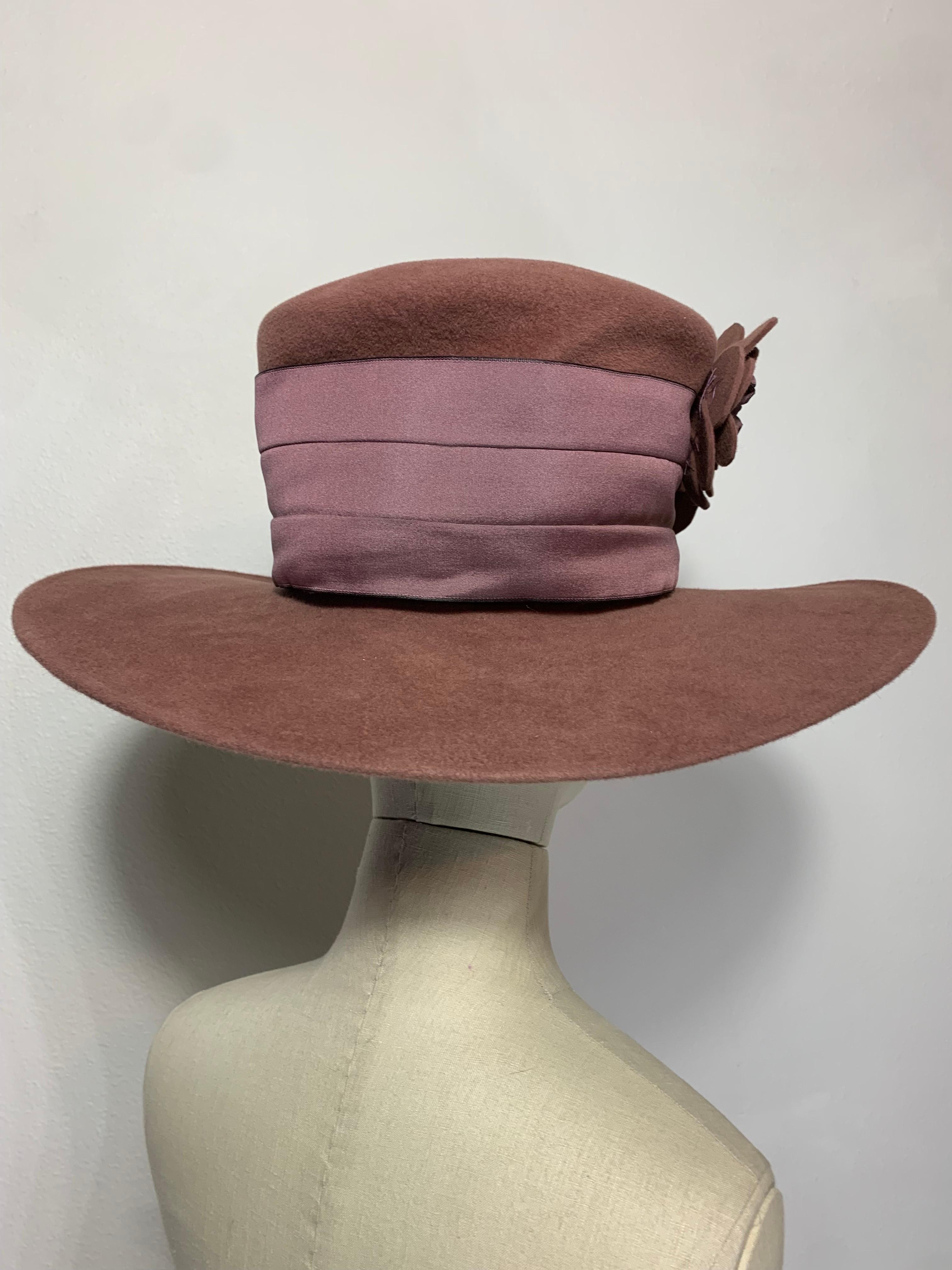 Maison Michel Mauve Wool Felt High Top Hat w Matching Flowers & Ribbon Band For Sale 2