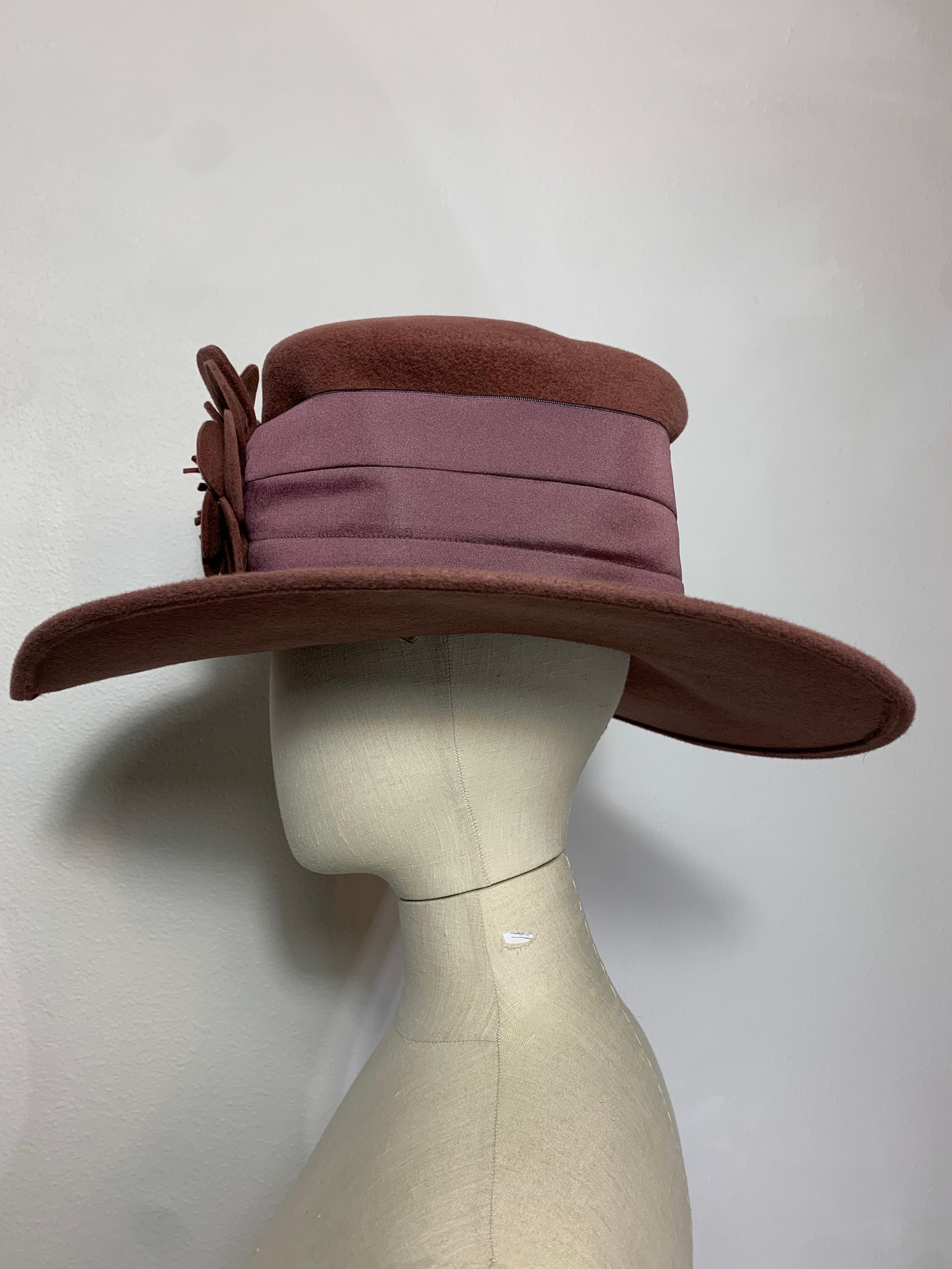 Maison Michel Mauve Wool Felt High Top Hat w Matching Flowers & Ribbon Band For Sale 3