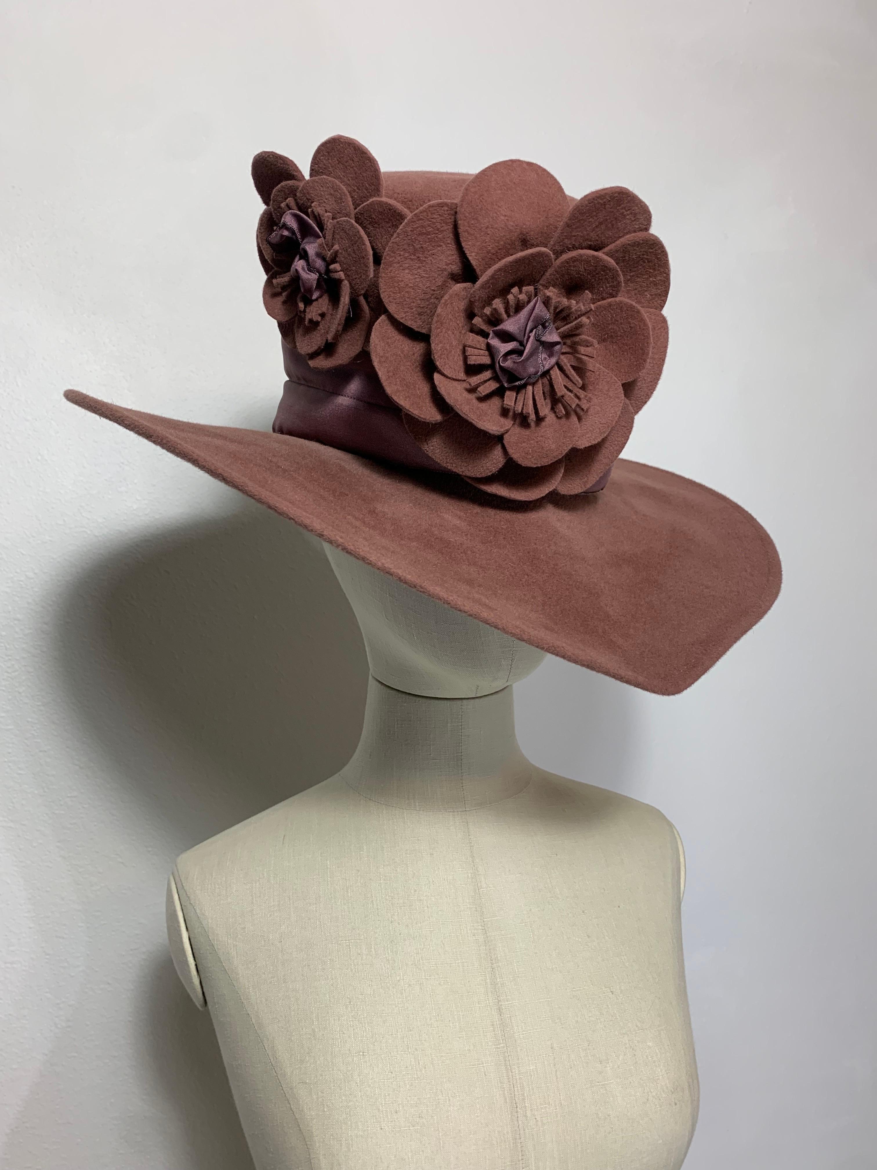 Maison Michel Mauve Wool Felt High Top Hat w Matching Flowers & Ribbon Band For Sale 5