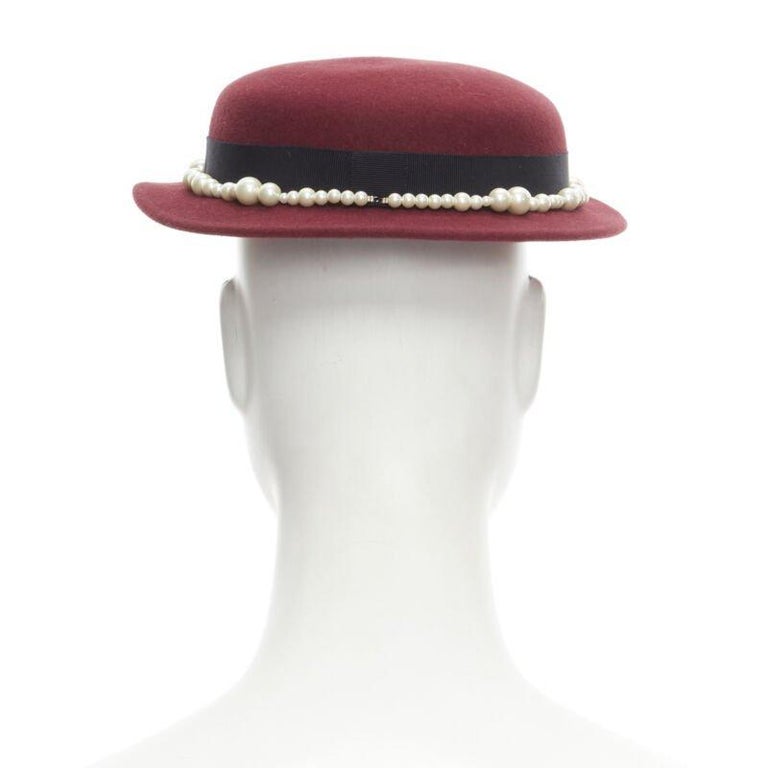 MAISON MICHEL Melanie Pearles burgundy red wool felt topper  display picture 1