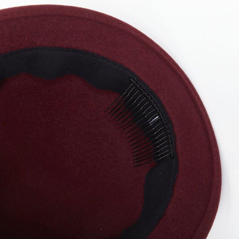 MAISON MICHEL Melanie Pearles burgundy red wool felt topper fedora hat 54cm For Sale 2
