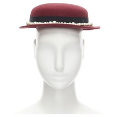 MAISON MICHEL Melanie Perlen Burgunderrot Wolle Filz topper fedora Hut 54cm