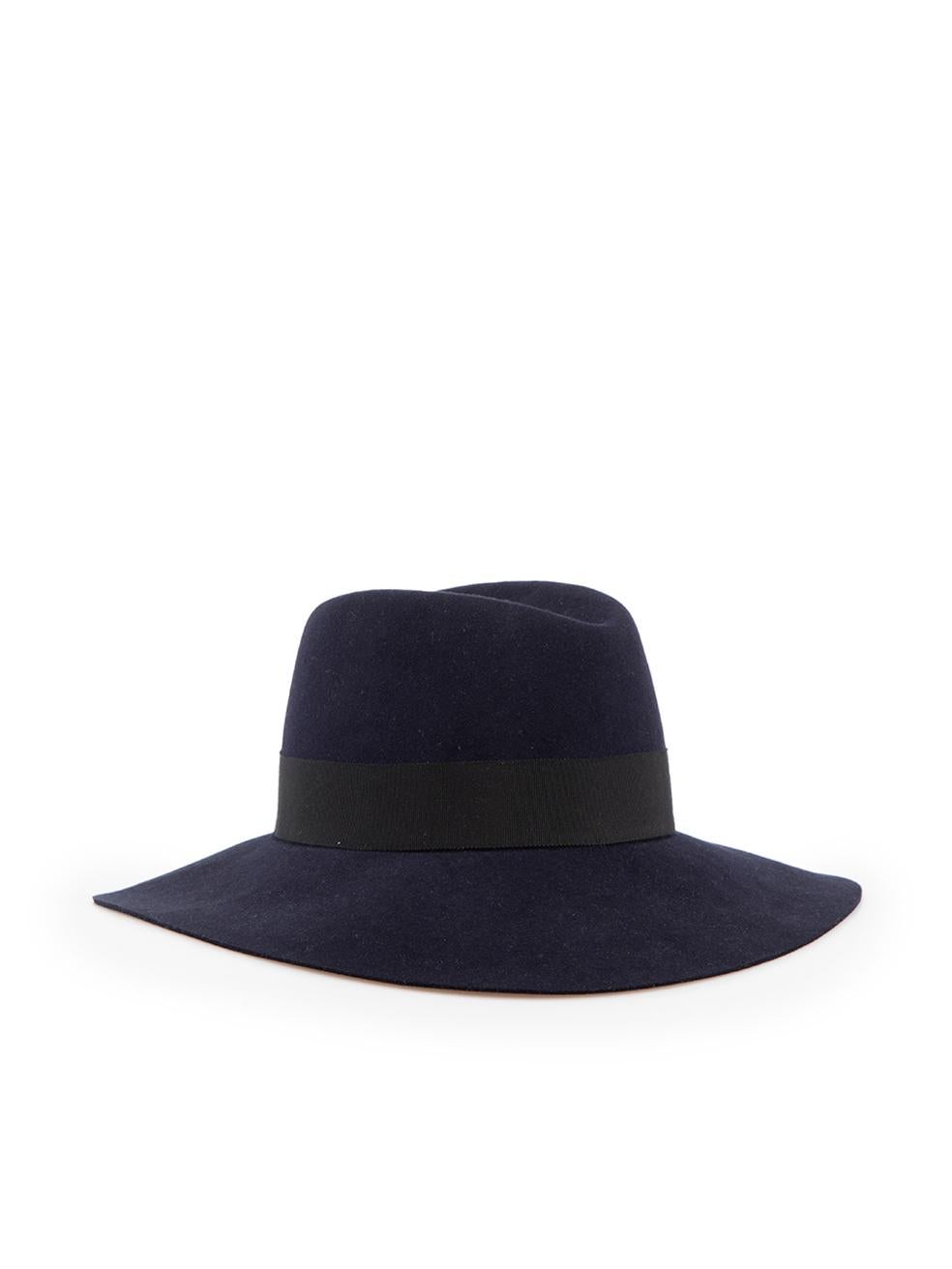 CONDITION is Very good. Minimal wear to hat is evident. Minimal wear to internal sweatband where some light discolouration can be seen on this used Maison Michel designer resale item.
 
 Details
 Navy
 Rabbit fur
 Fedora hat
 Logo detail
 
 
 

