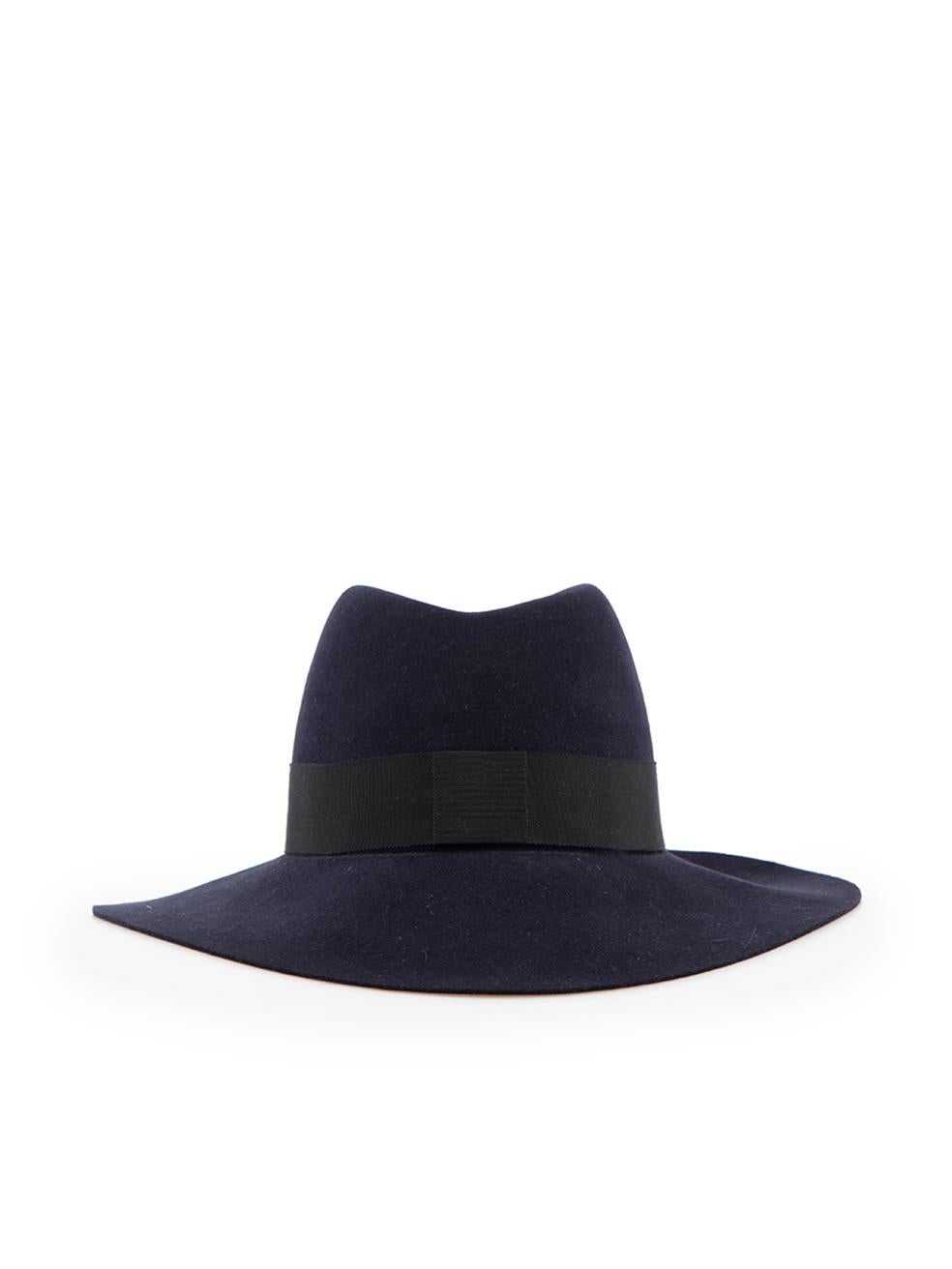 Maison Michel Navy Felt Fedora Hat In Excellent Condition In London, GB