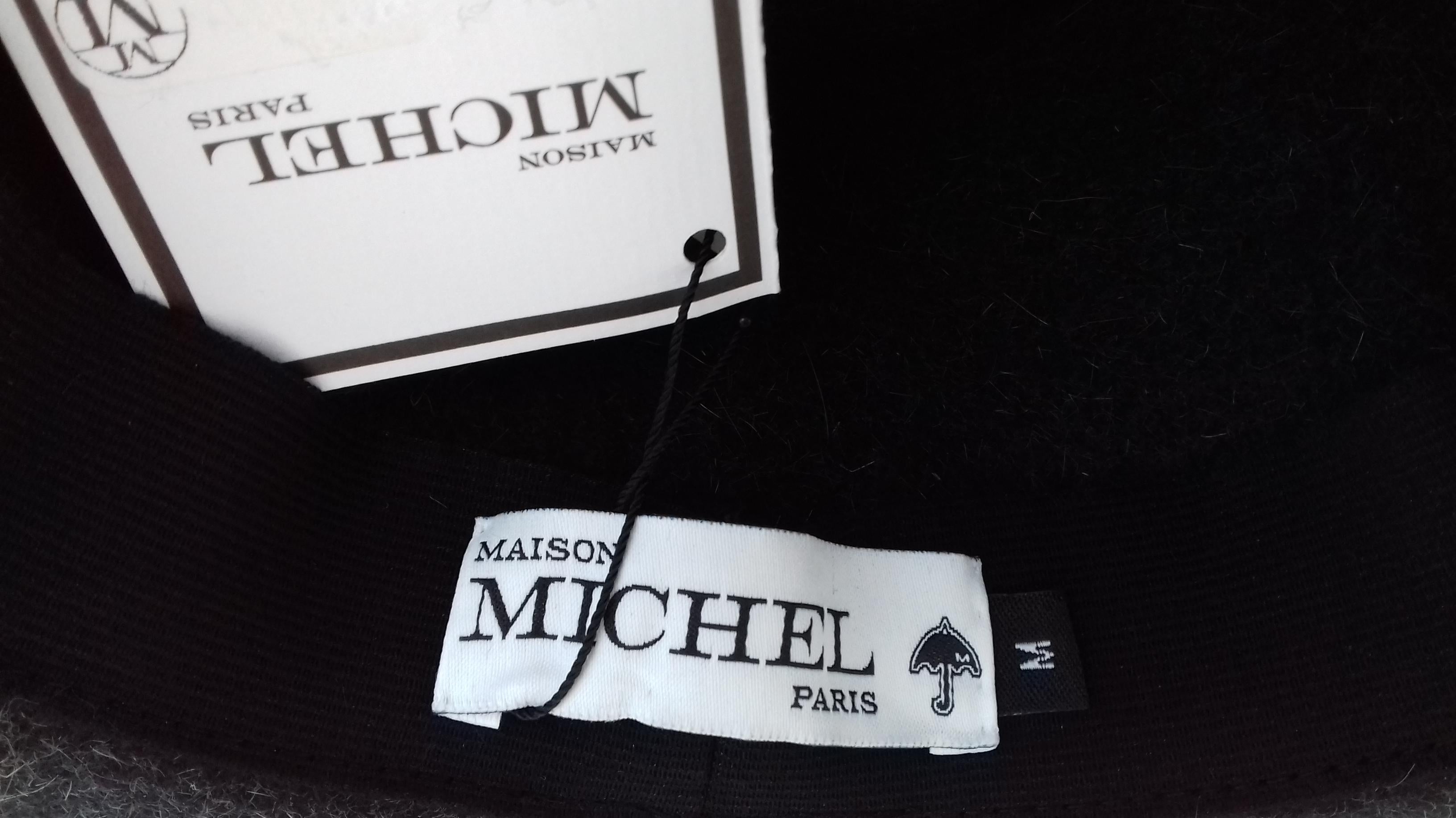 MAISON MICHEL Paris Andre Fedora Felt Hat in Charcoal Grey Size M For Sale 4
