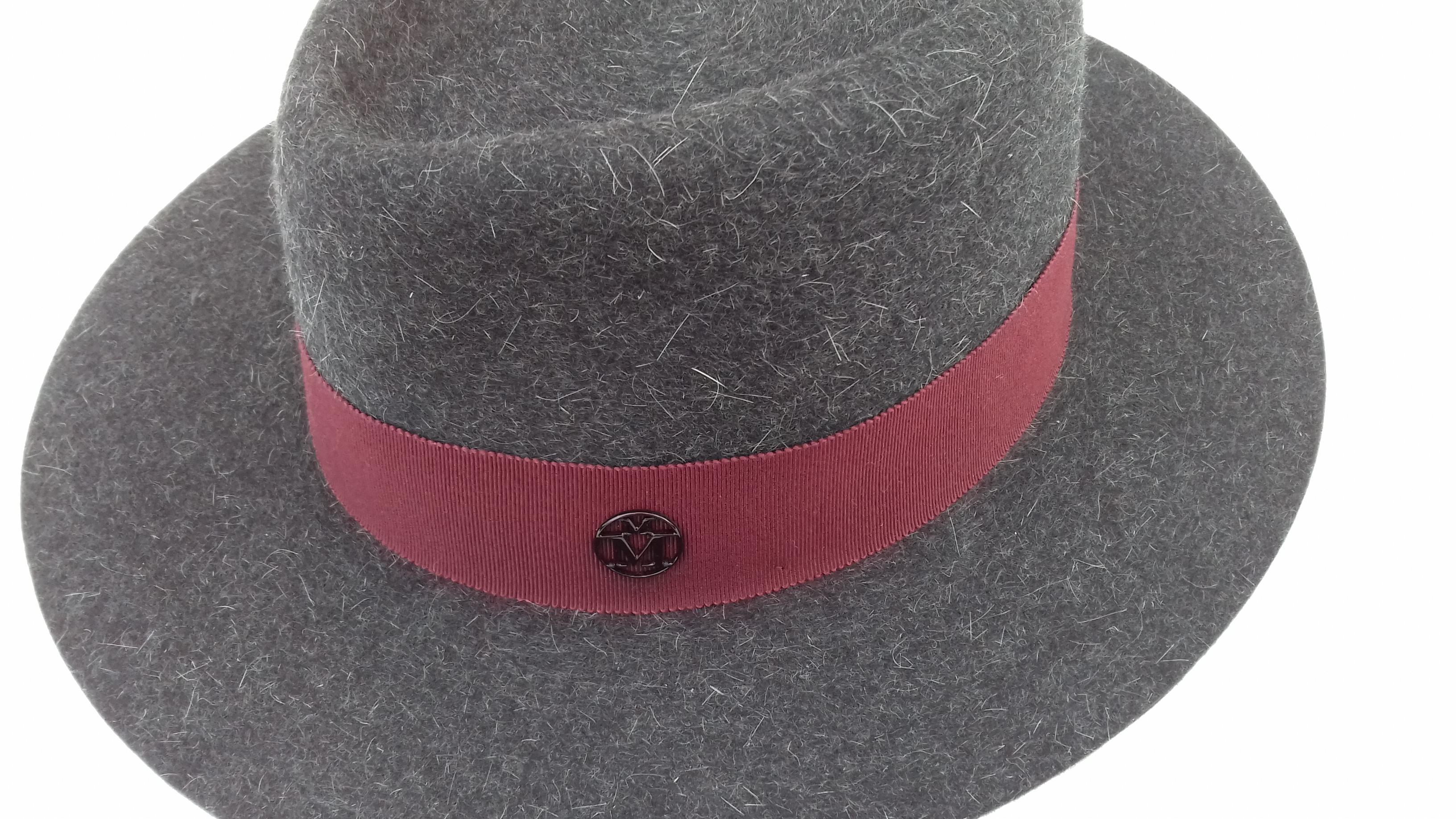 MAISON MICHEL Paris Andre Fedora Felt Hat in Charcoal Grey Size M For Sale 5
