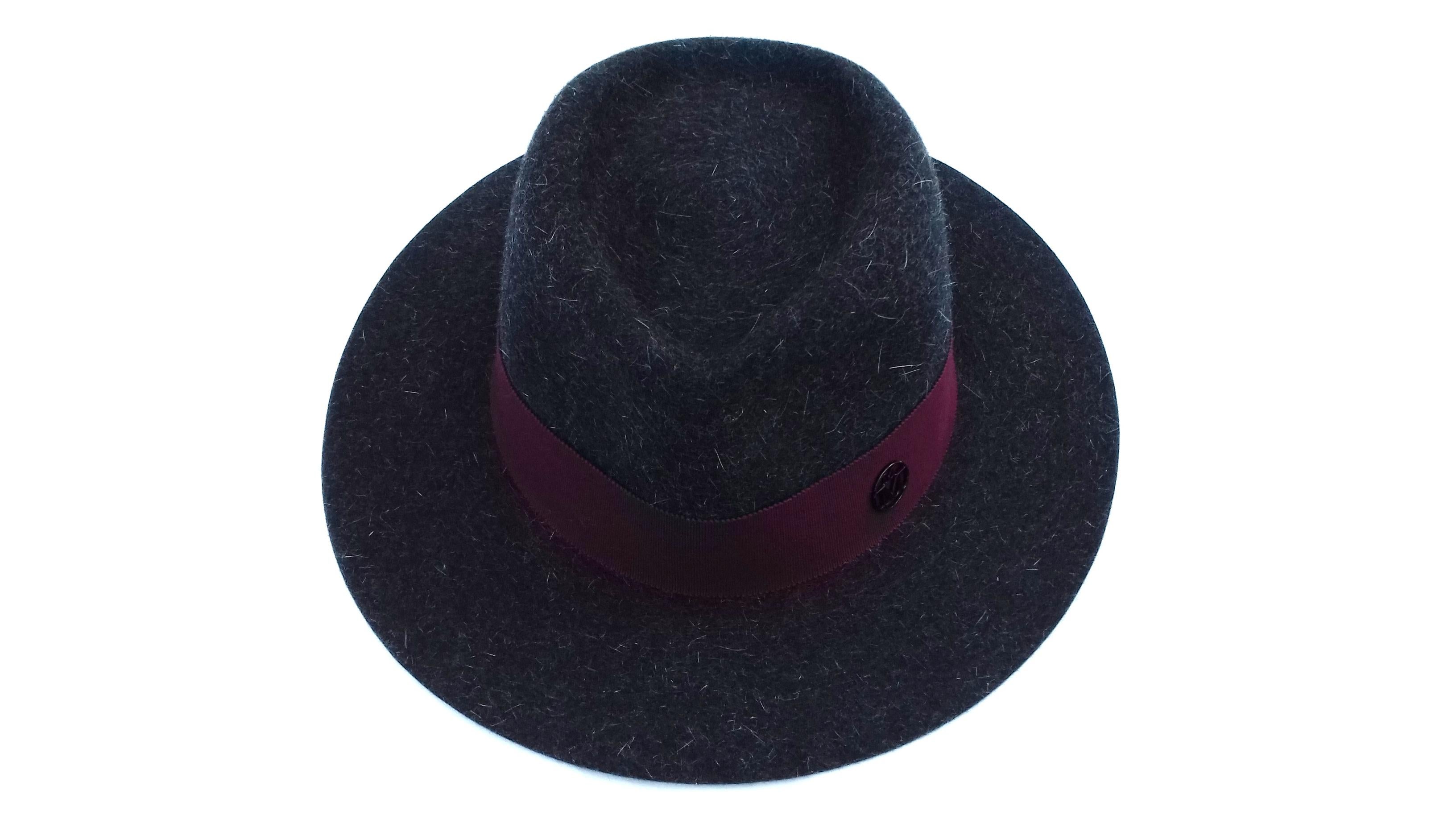 Black MAISON MICHEL Paris Andre Fedora Felt Hat in Charcoal Grey Size M For Sale