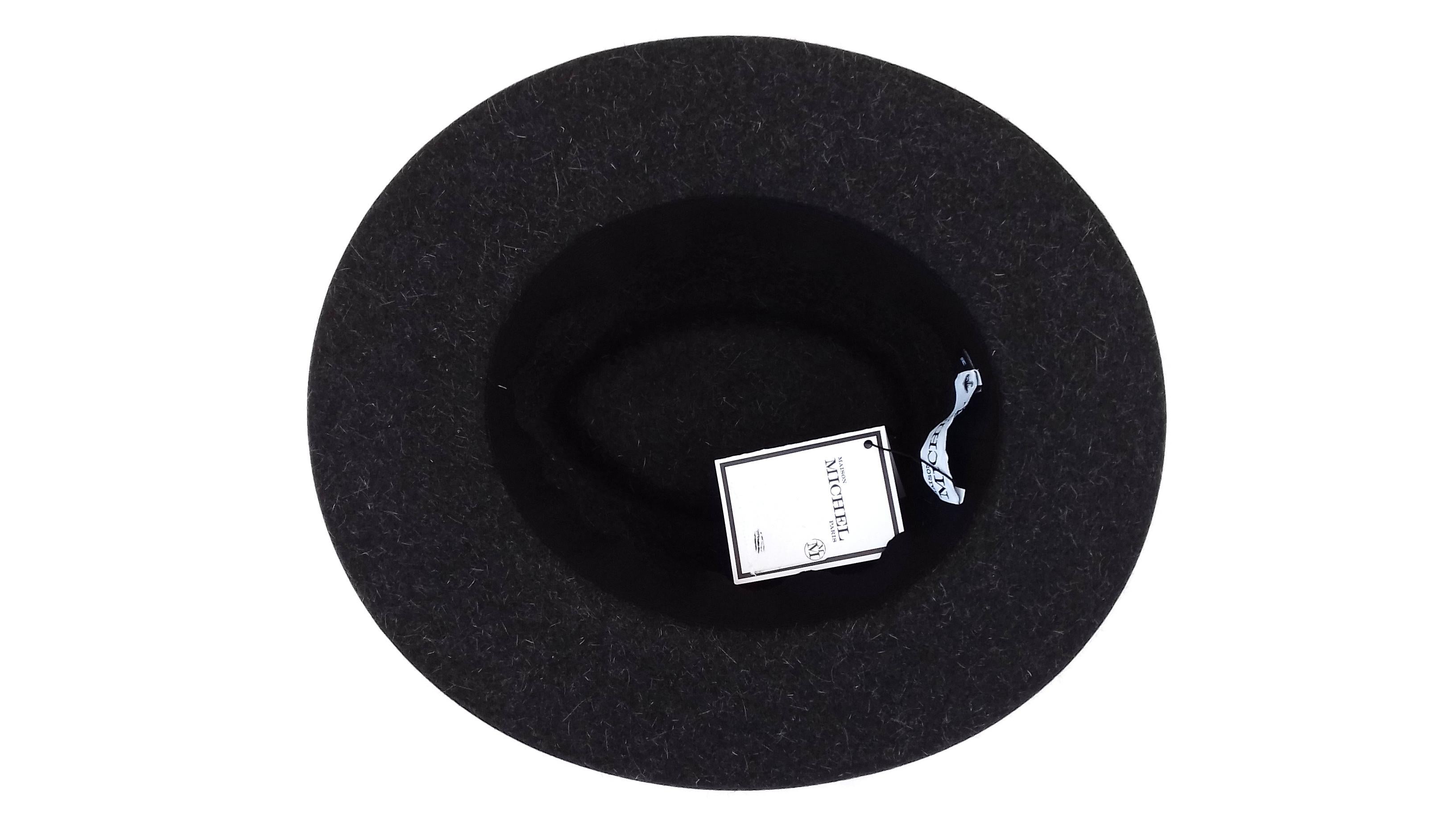 MAISON MICHEL Paris Andre Fedora Felt Hat in Charcoal Grey Size M For Sale 1