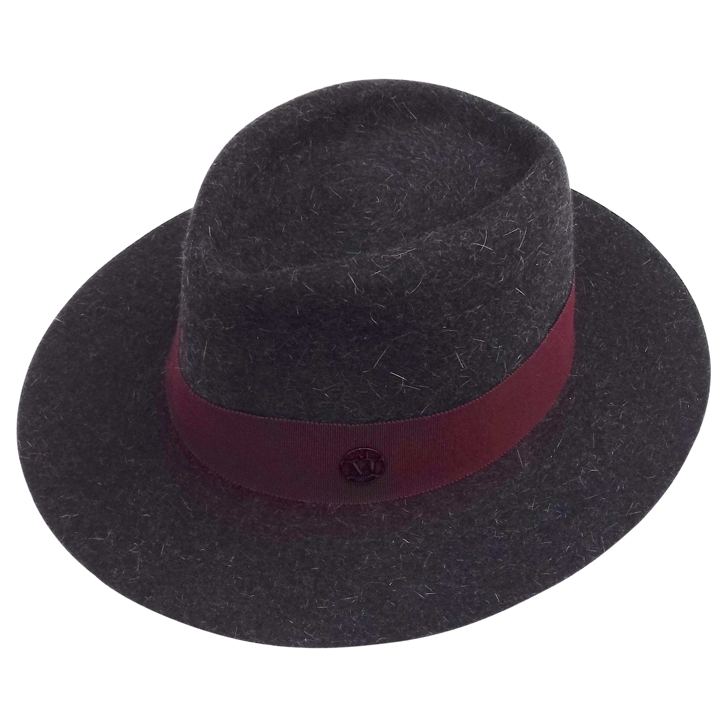 MAISON MICHEL Paris Andre Fedora Felt Hat in Charcoal Grey Size M For Sale