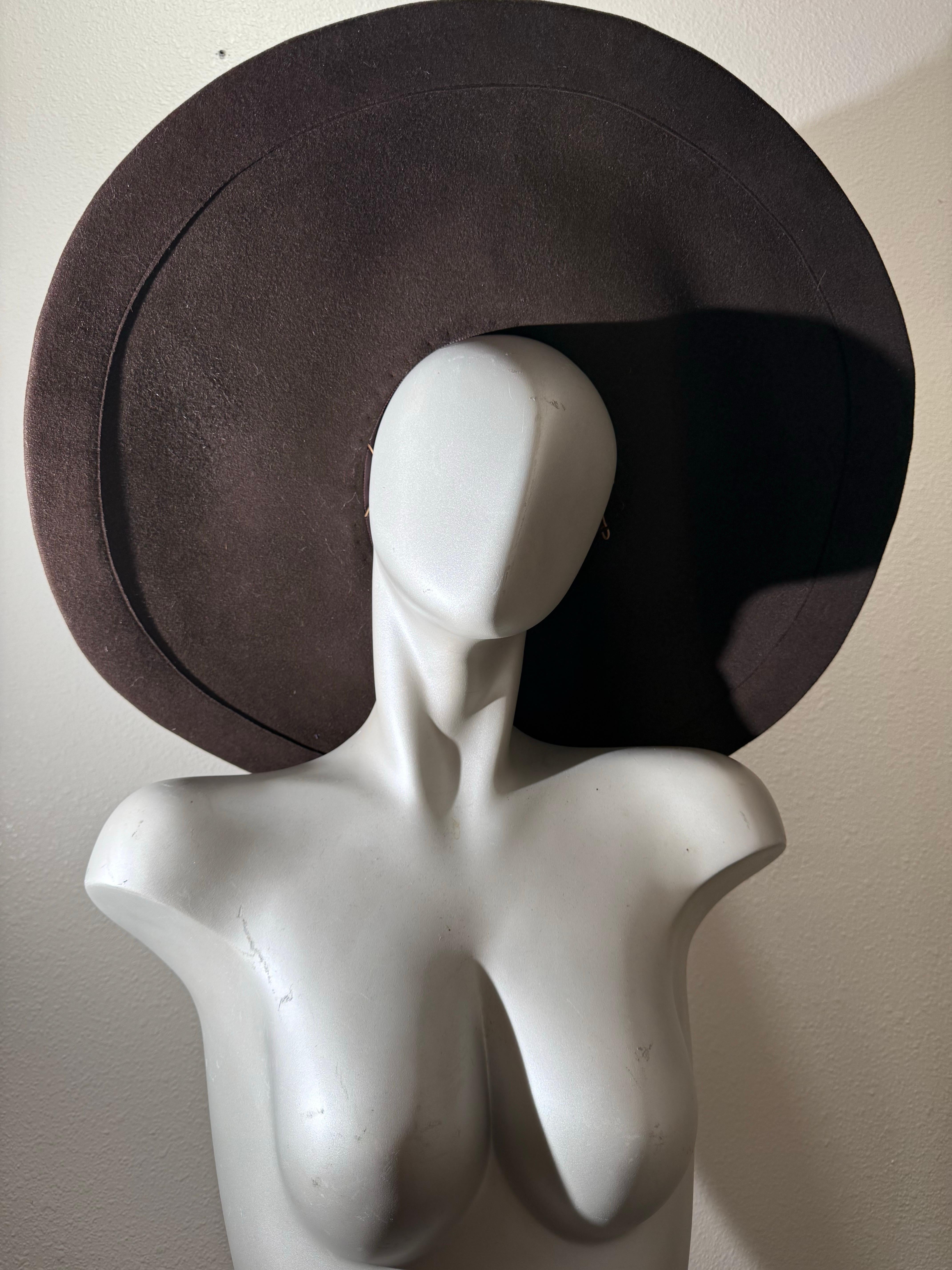 Maison Michel Paris Cappello Fedora in feltro di lana marrone cioccolato con camelie e piume in vendita 7