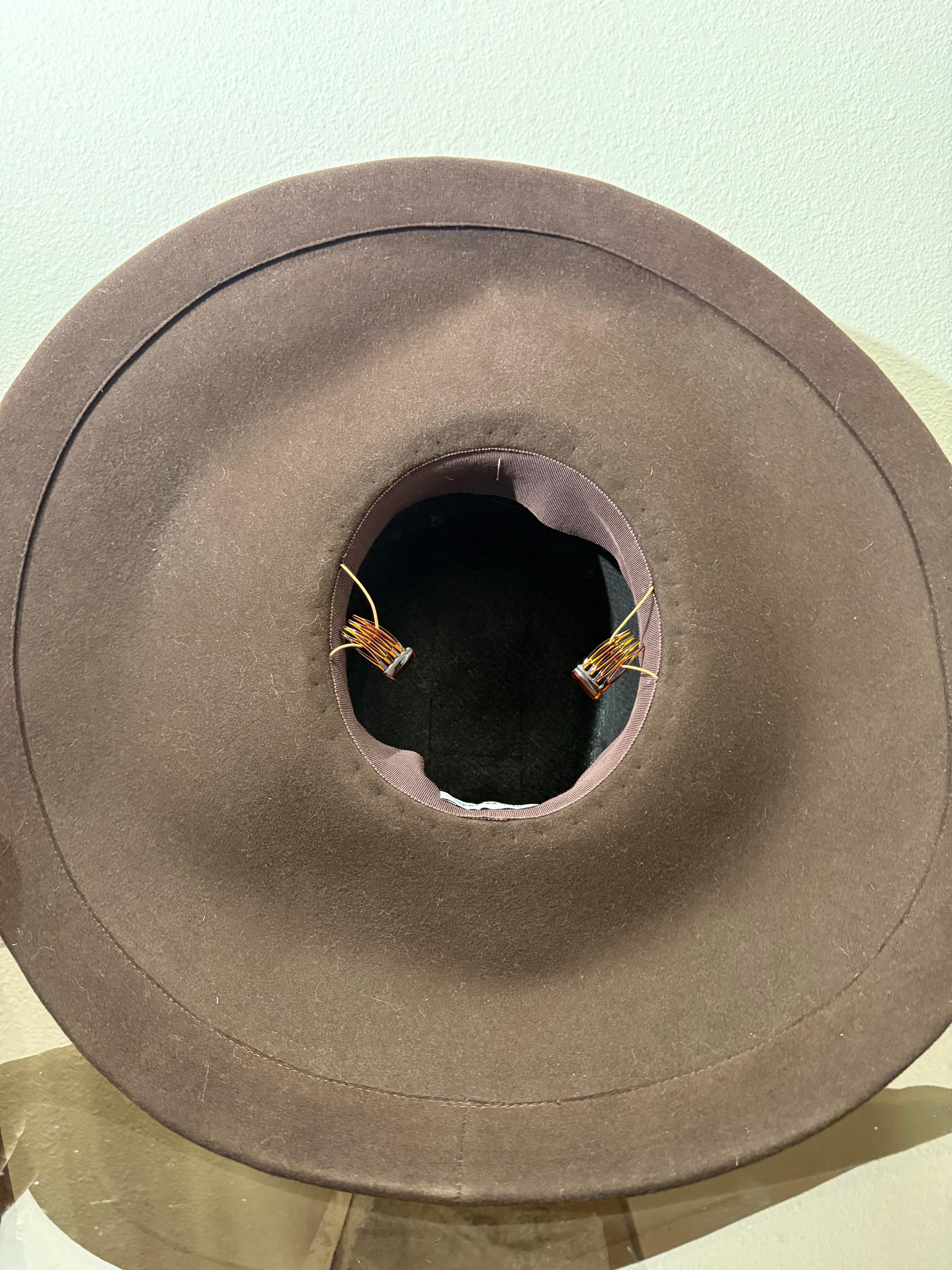 Maison Michel Paris Cappello Fedora in feltro di lana marrone cioccolato con camelie e piume in vendita 10