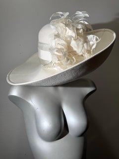 Maison Michel-Paris Winter White Felt Hat Upswept Brim & Gorgeous Feather Flower