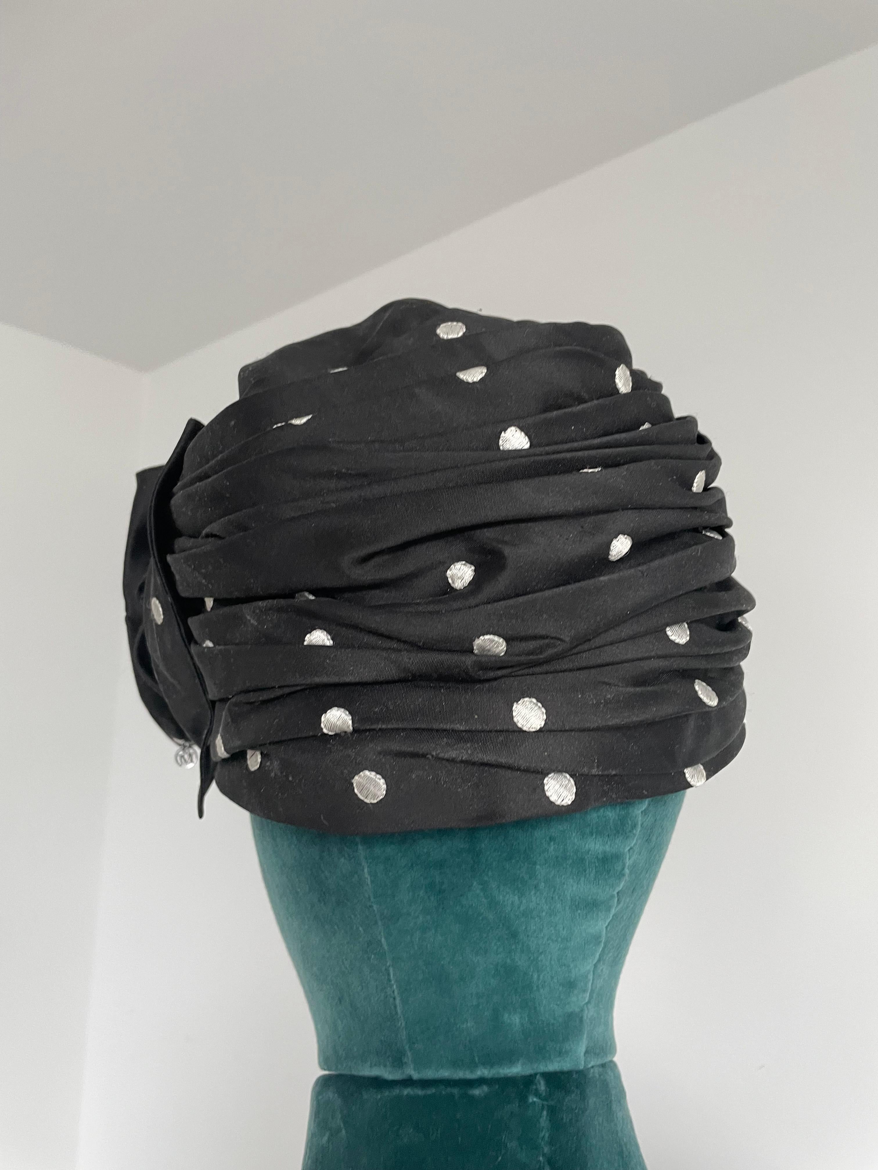 Maison Michel polie Dot hat with Bow  In Excellent Condition For Sale In Toronto, CA